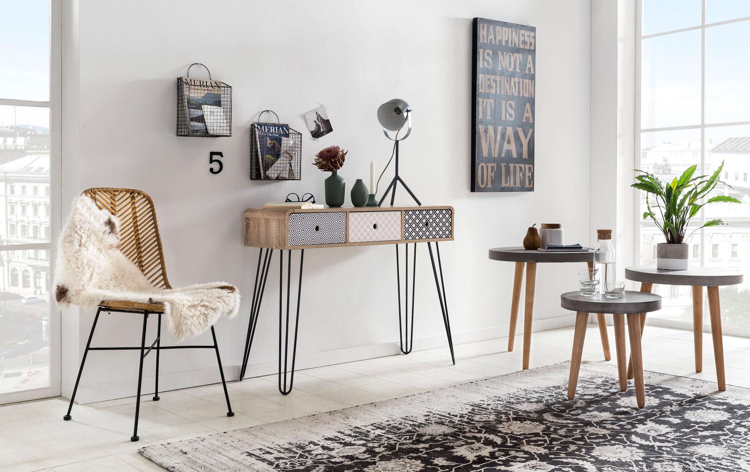Image of SIT Konsolentisch "Hvar im Scandi-Shabby-Chic mit 3 grifflosen Schubladen" White-Wash-Oberfläche mit blau-weissen Fronten im Vintage-Look