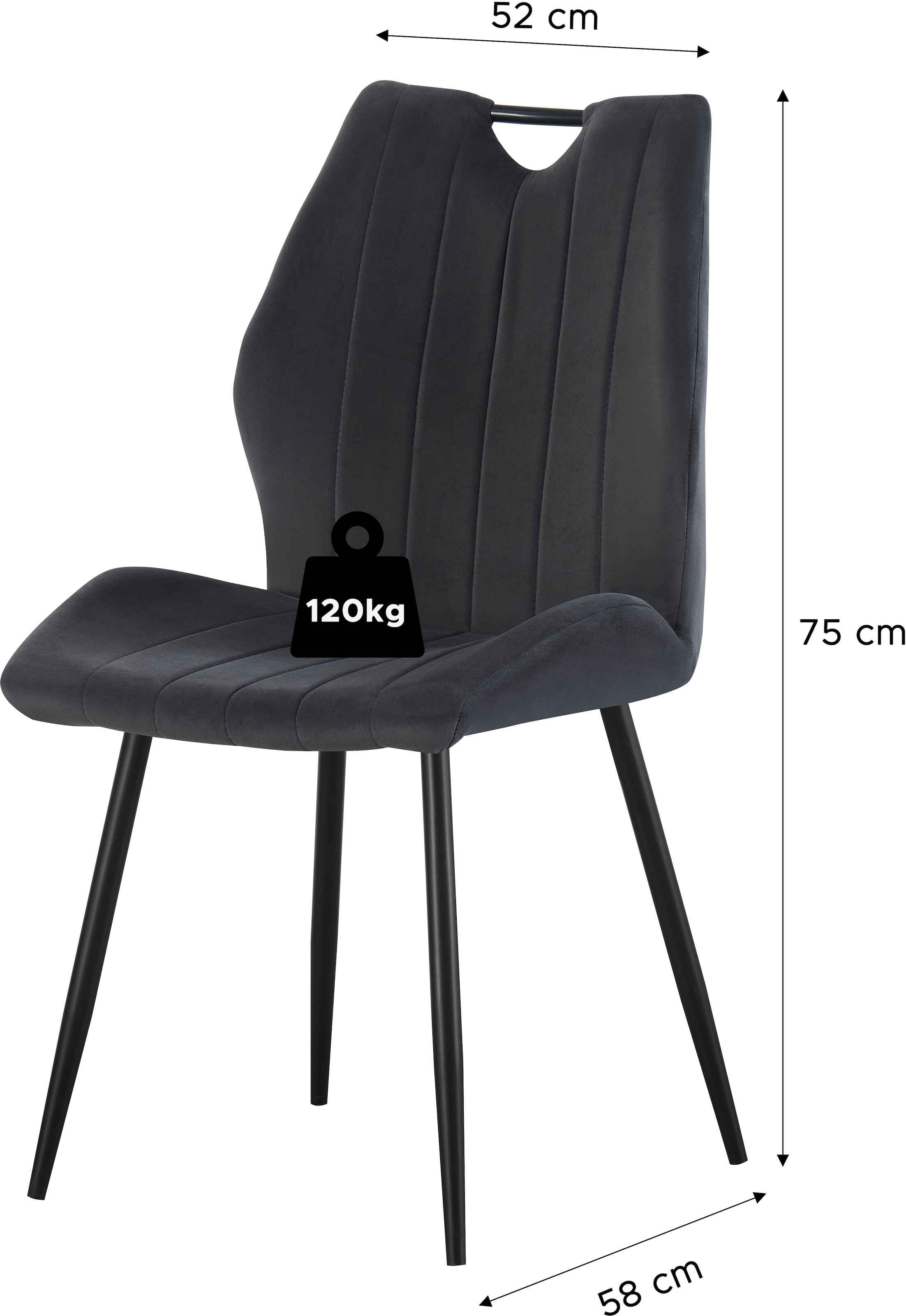 Home affaire Esszimmerstuhl »KILLAM, 2er Set, mit Metallgestell in matt schwarz« (Set) 2 Stk.in verschiedenen Farben, Belsatbarkeit pro Stuhl 120 kg, 360° drehbar