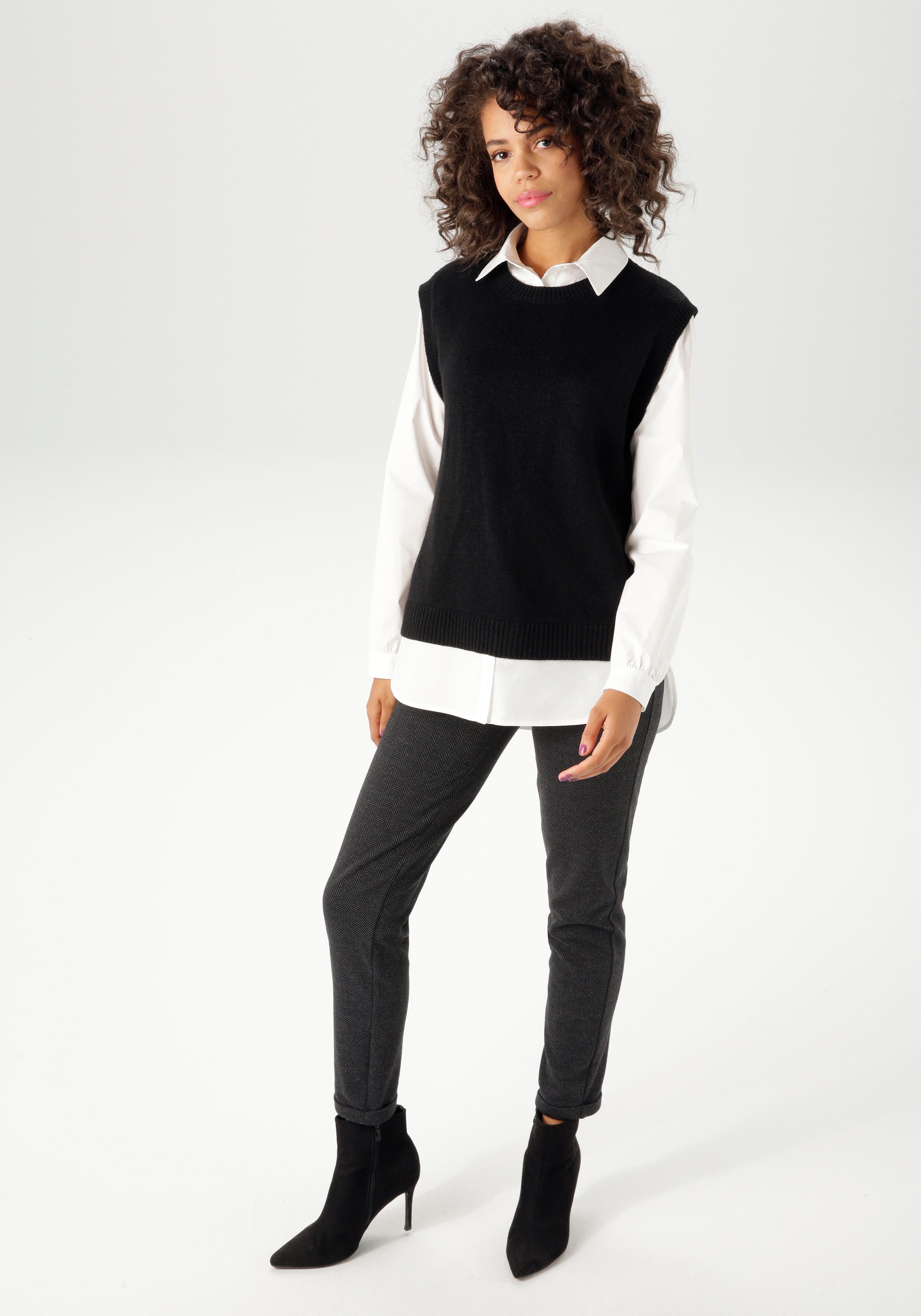 Aniston CASUAL Pull en tricot mit Bluseneinsatz - NEUE KOLLEKTION