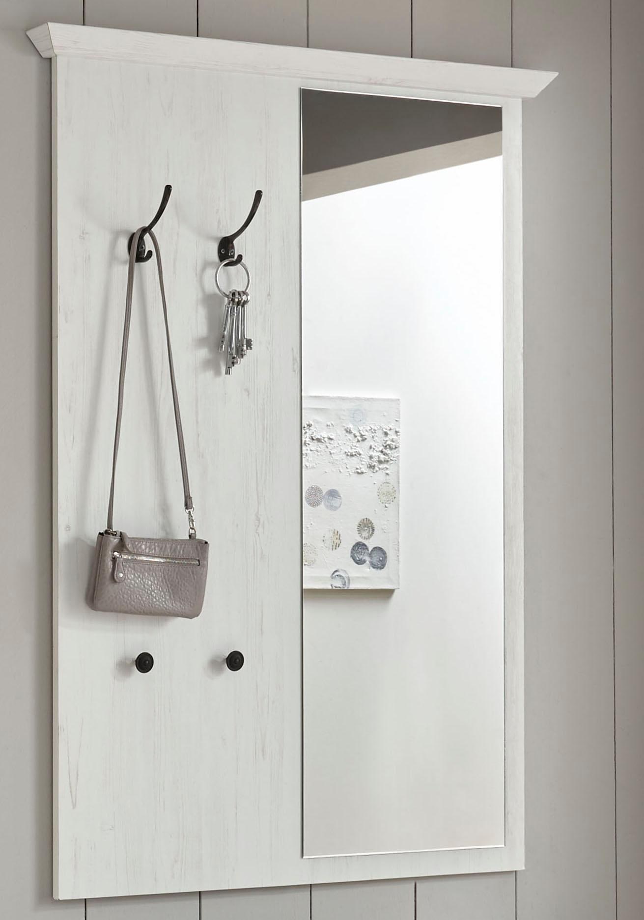 Image of Home affaire Garderobenpaneel "California, Wandregal mit Spiegel, Flurgarderobe mit vier Haken" in Pinie Weiss mit Wotan Eiche, 105 cm breit
