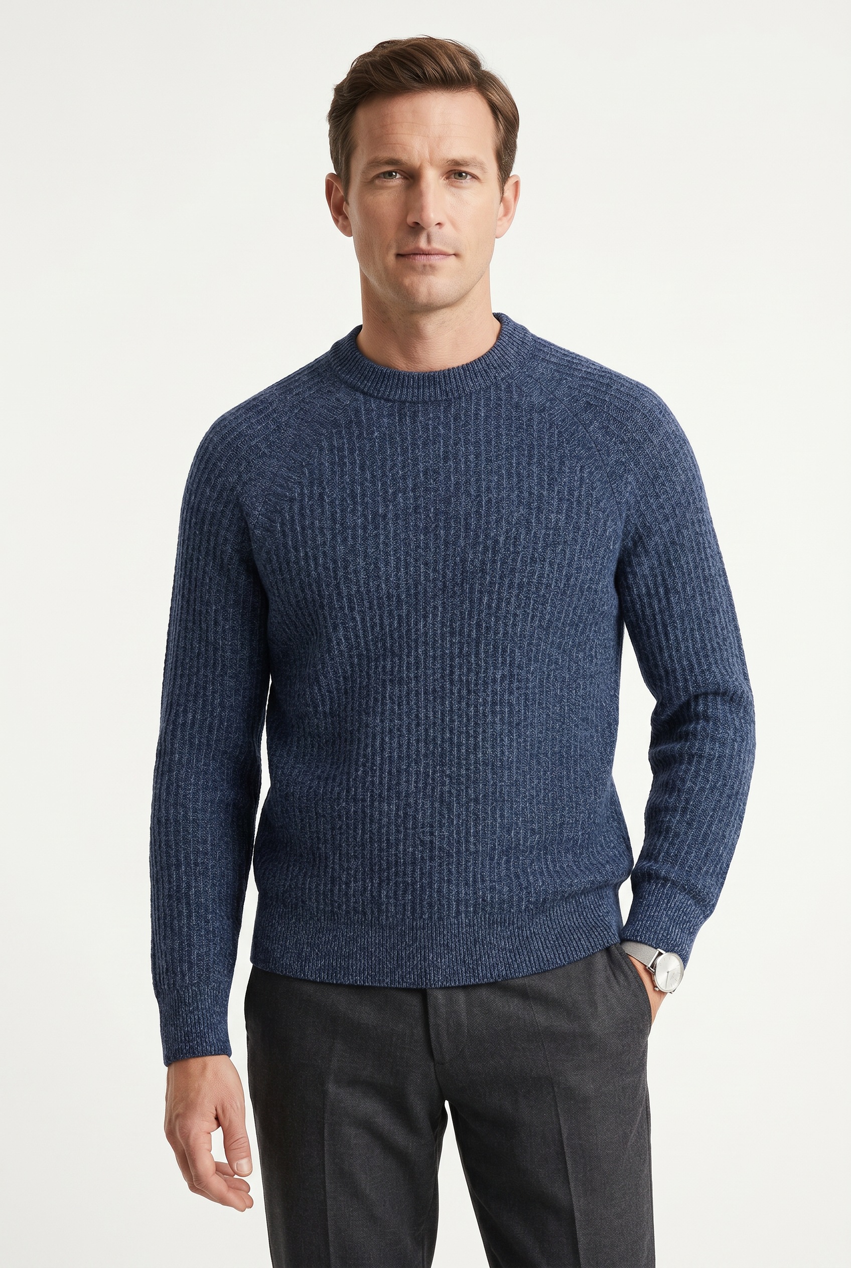 Image of BOSS ORANGE Strickpullover "Klacier" Rundhalsausschnitt, Relaxed Fit, Rippstrick