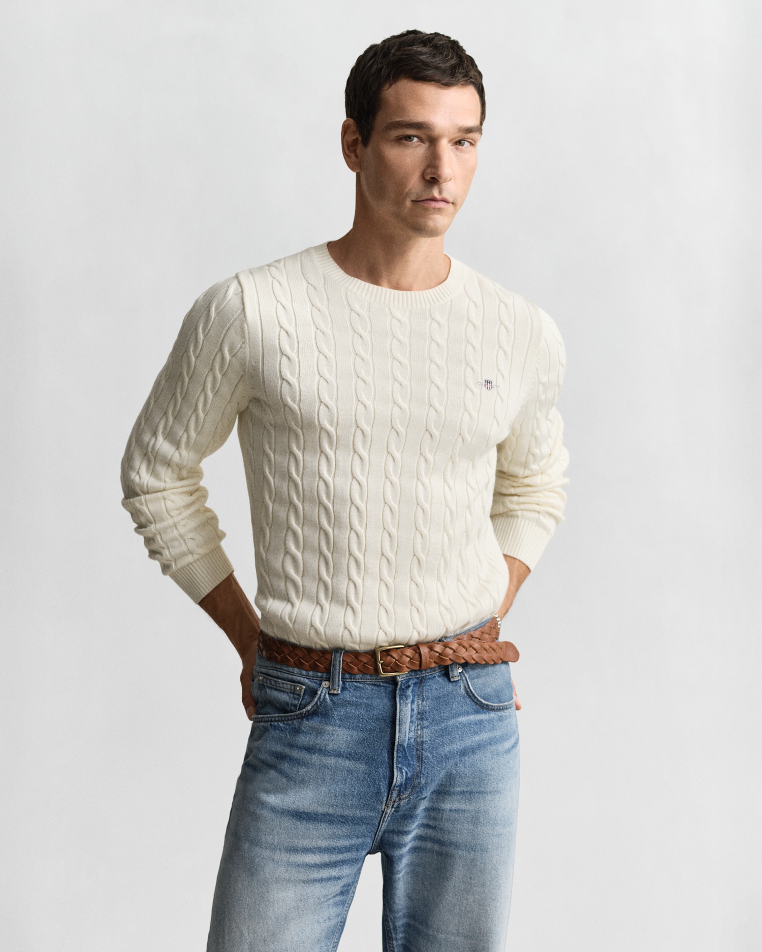 Gant Pull en tricot »COTTON CABLE C-NECK« mit Wappen-Logostickerei auf der Brust