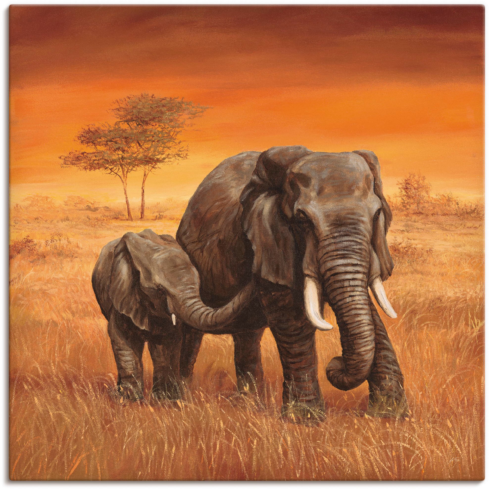Image of Artland Leinwandbild "Elefanten II" Wildtiere 1 Stk. tlg. auf Holzrahmen gespannt