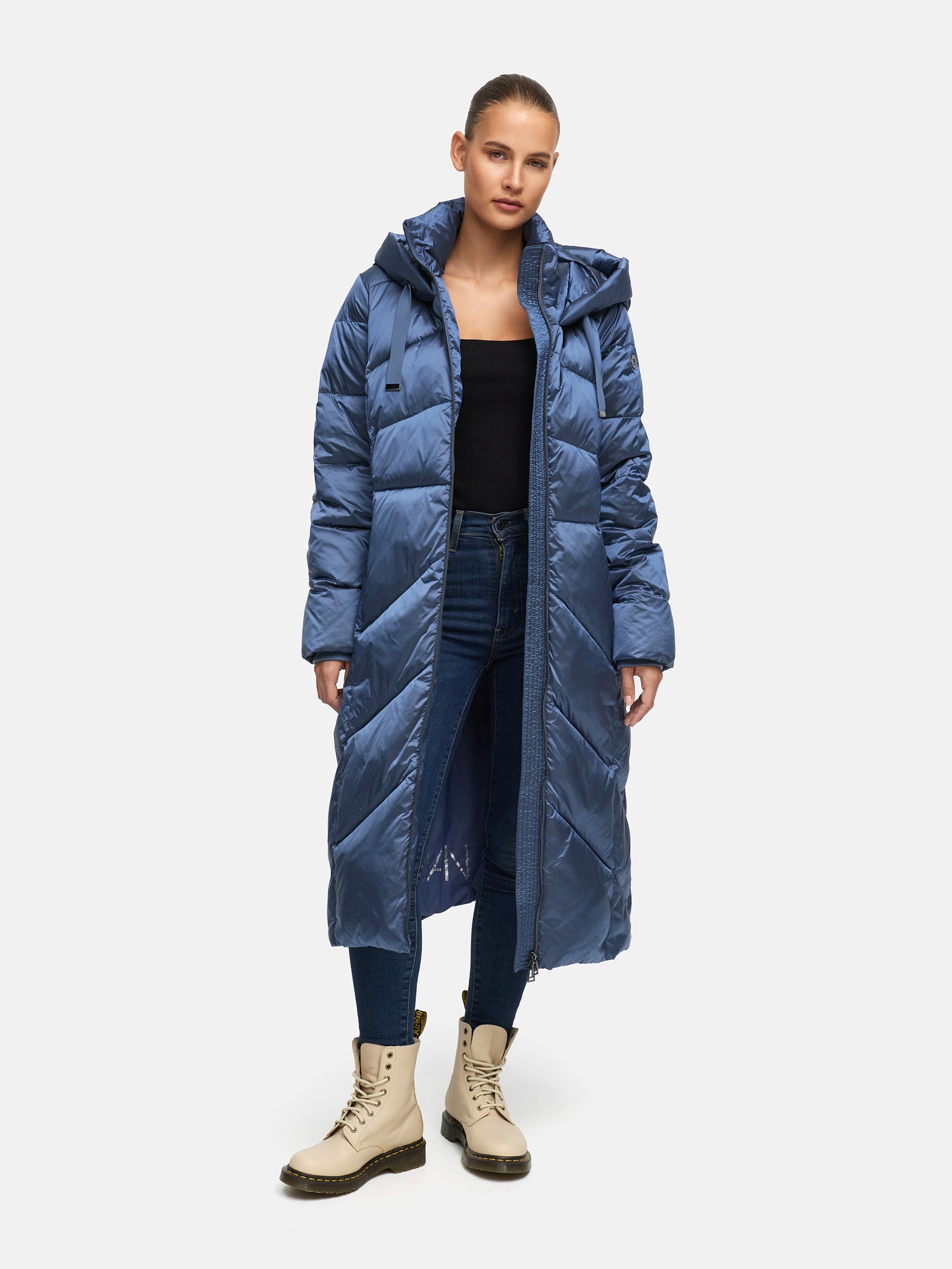 MANISA Manteau d'hiver mit Stehkragen und fester Kapuze und dekorativen Strickbändern