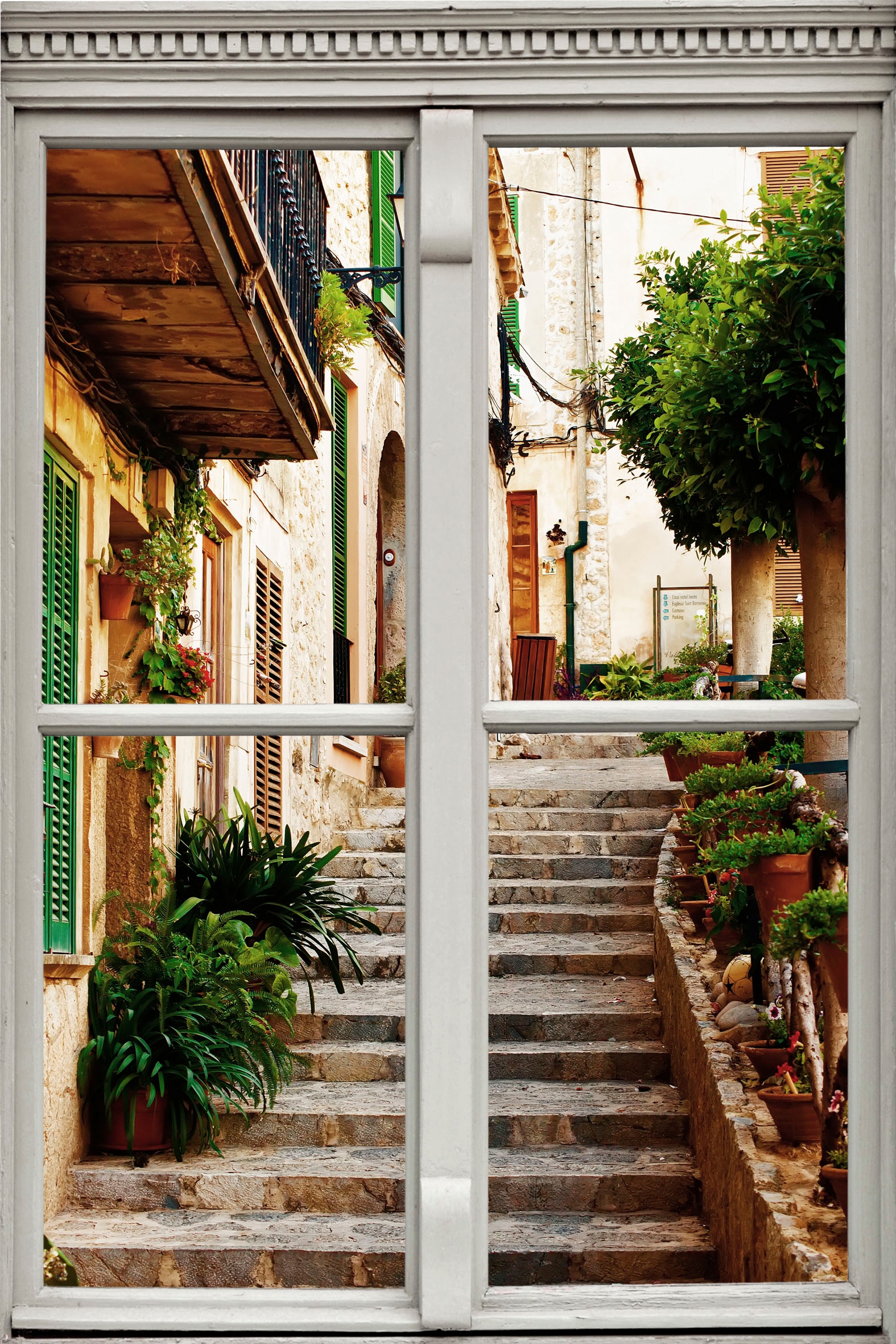 queence Wandsticker »Treppe am Haus« Wandsticker, Wandbild, selbstklebend, 3D, Fenster