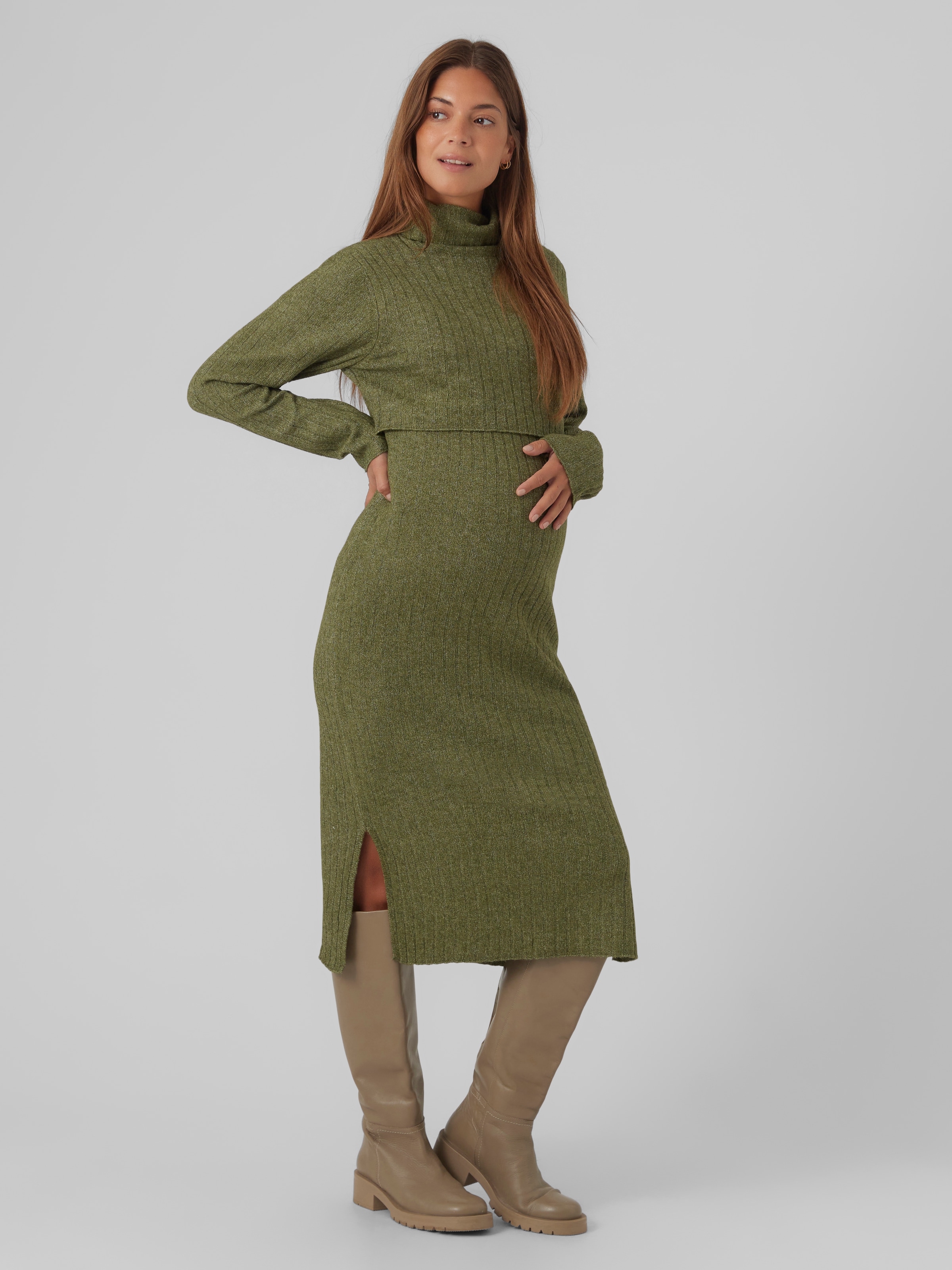 Image of Mamalicious Strickkleid "MLSUNIVA JUNE LS KNIT MIDI DRESS 2F NOOS" Materialmix, regular fit