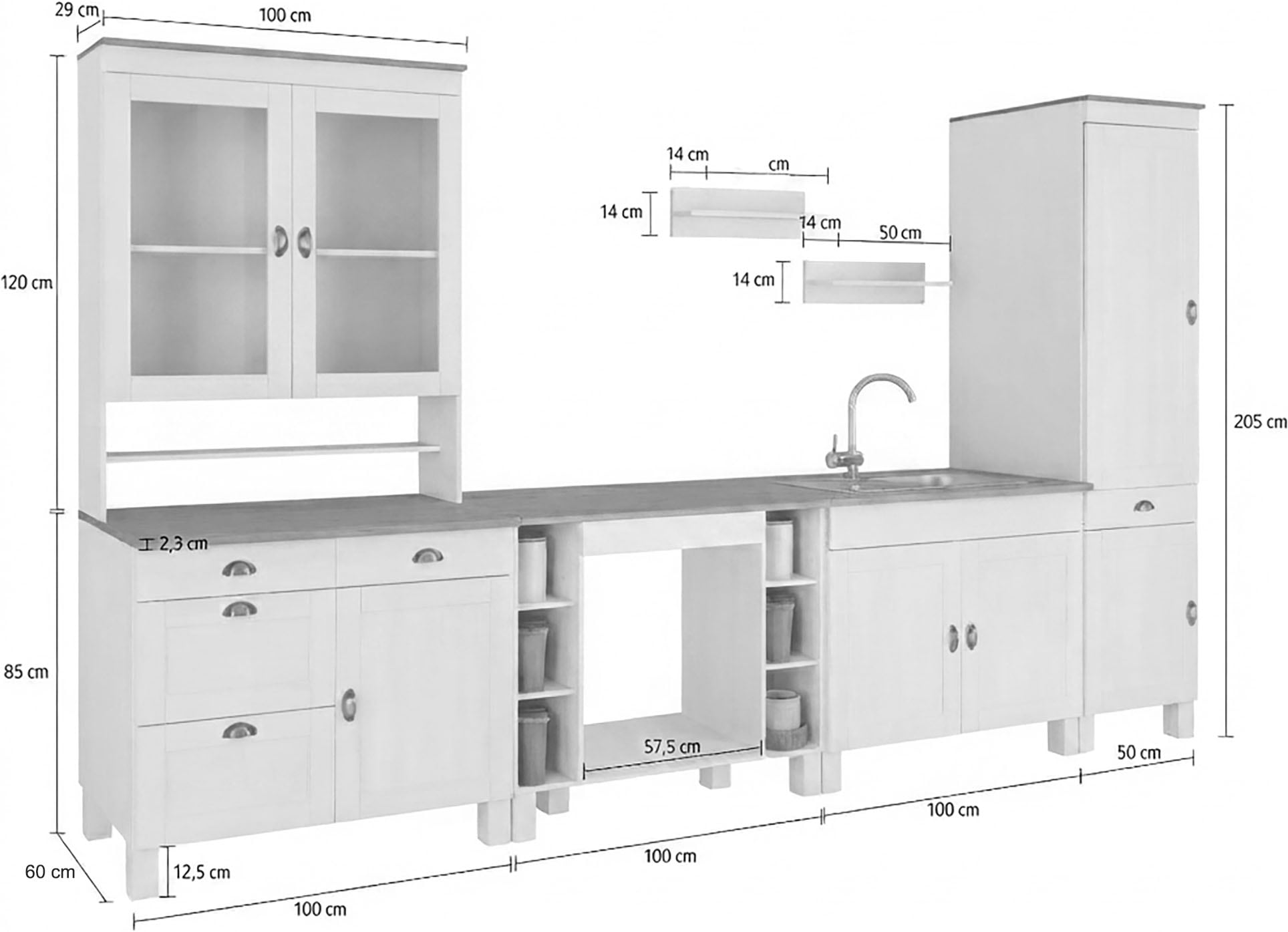 Home affaire Kitchenette »Oslo« largeur 350 cm, en 2 profondeurs, sans appareils électriques