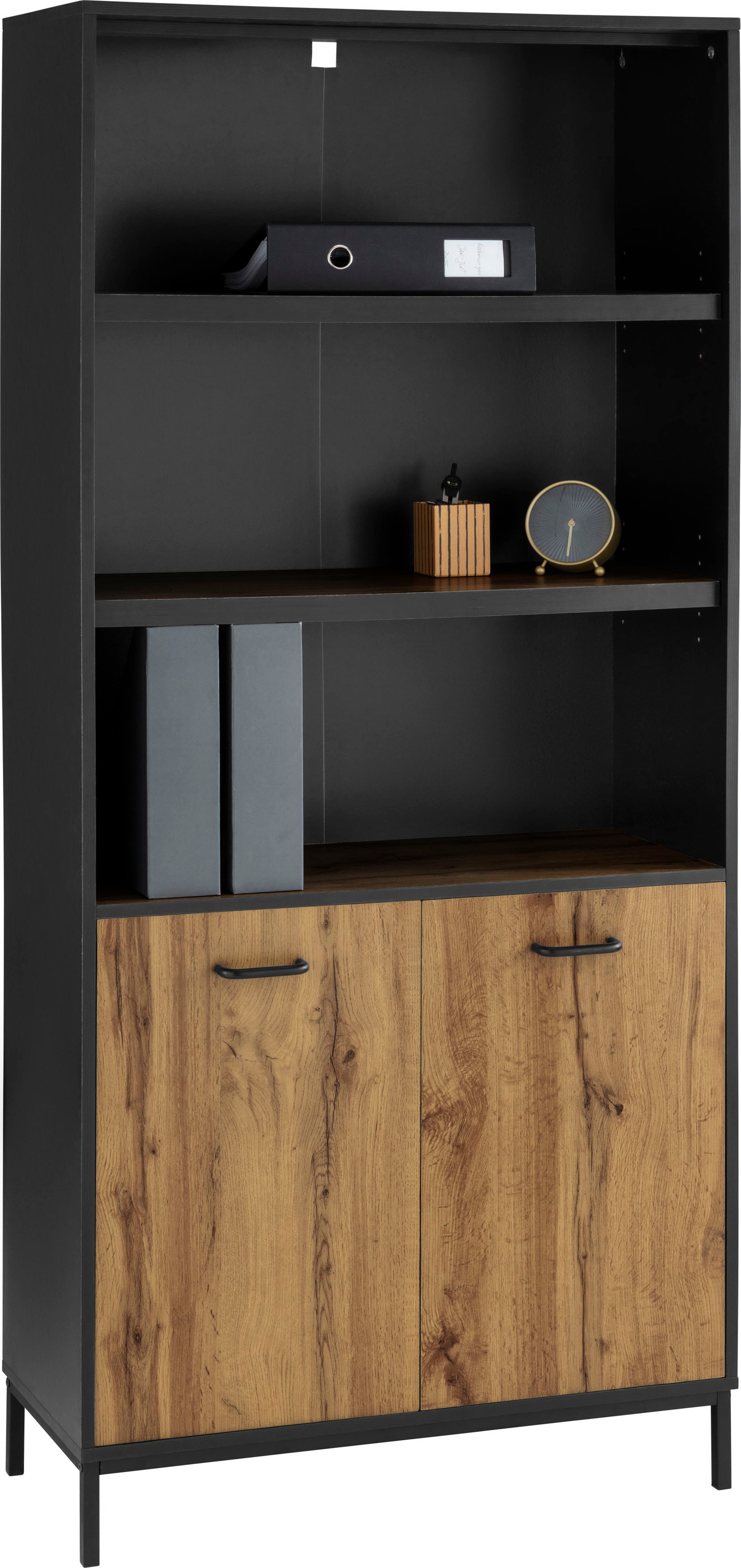 Image of Places of Style Aktenschrank »Rocco«, mit 1 verstellbare Einlegeboden hinter die Türen, mit 2 verstellbare Einlegeböden in den offenen Fach, Griffe aus Metatll, Höhe 180,5 cm bei Ackermann Versand Schweiz