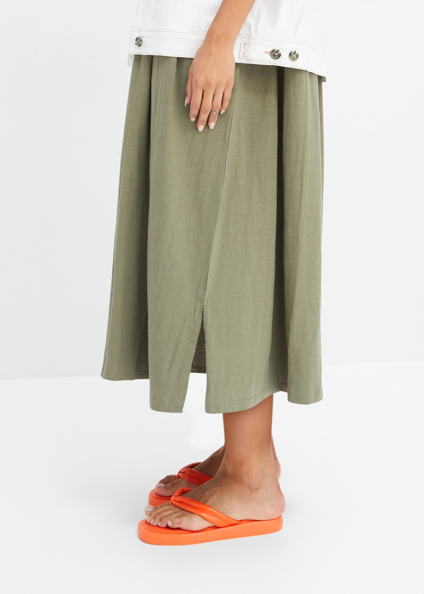 bonprix Midikleid »Midikleid aus reiner Baumwolle« aus reiner Baumwolle, lockere Passform, mit Schlitzdetail