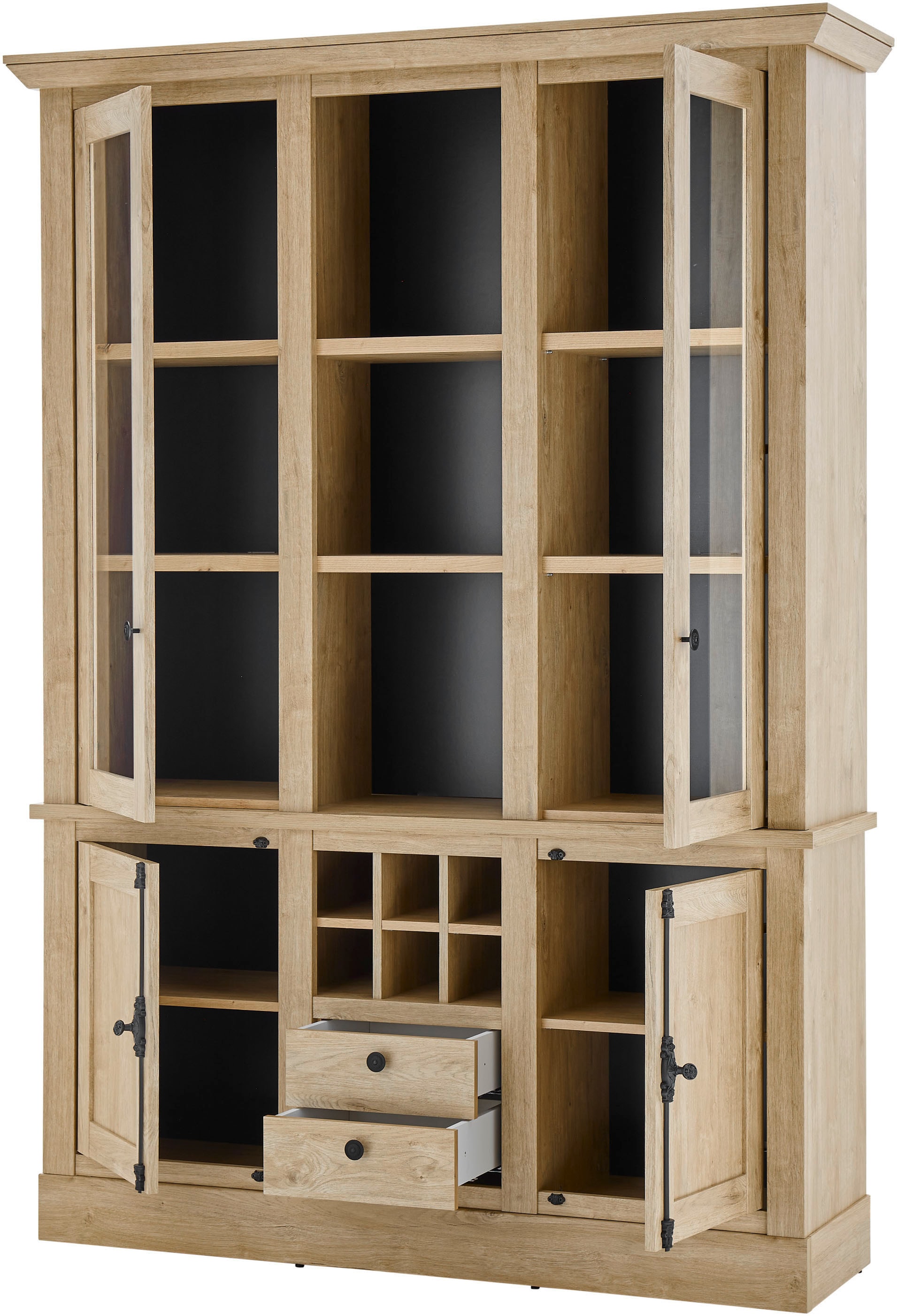 Home affaire Vitrine »Cornwall, Hochschrank im Landhausstil, Glasvitrine, Eiche Dekor«, (1 St.), Metallgriffe, 147 cm breit, viel Stauraum, in zwei Grössen verfügbar