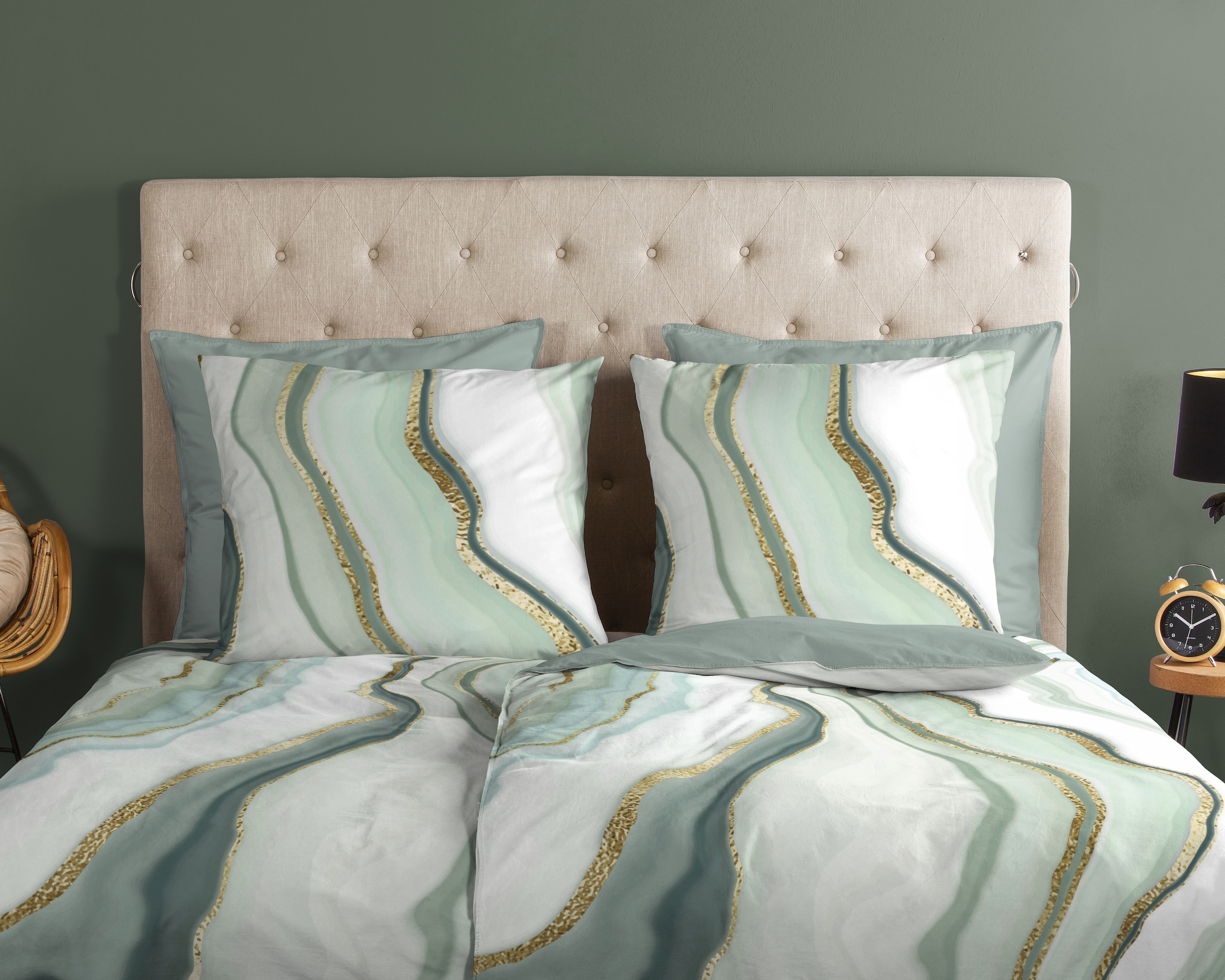 good morning Wendebettwäsche »Quincy« 2 Stk. tlg. 100% Baumwolle, Renforcé, Reissverschluss, Wendeoptik, Marmoroptik grün
