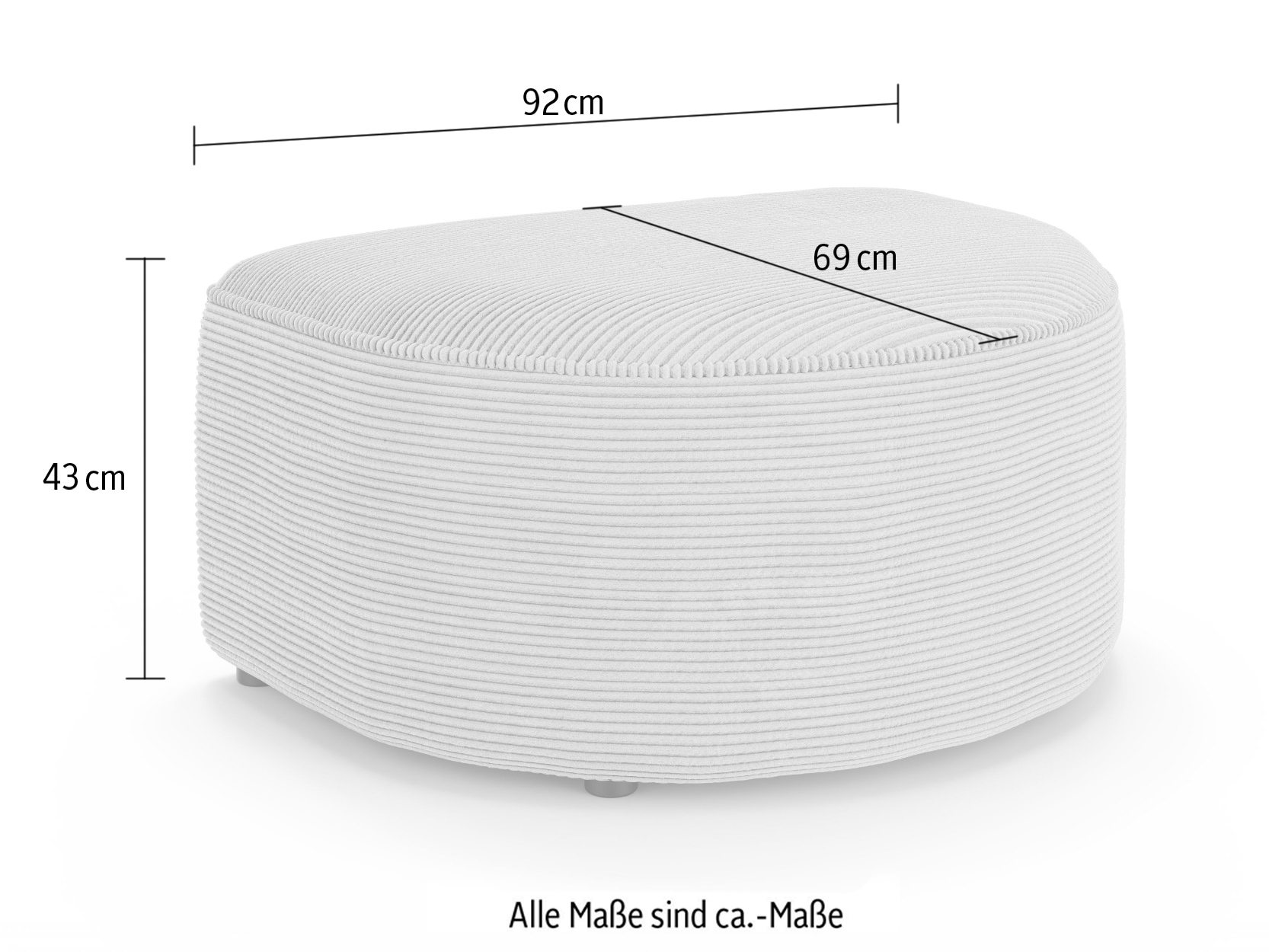 GOODproduct Tabouret rembourré »ADELLA passed zur Serie, Masse B/T/H: 92/69/43 cm« Hocker mit Wellenunterfederung, runde Form, auch in Cord