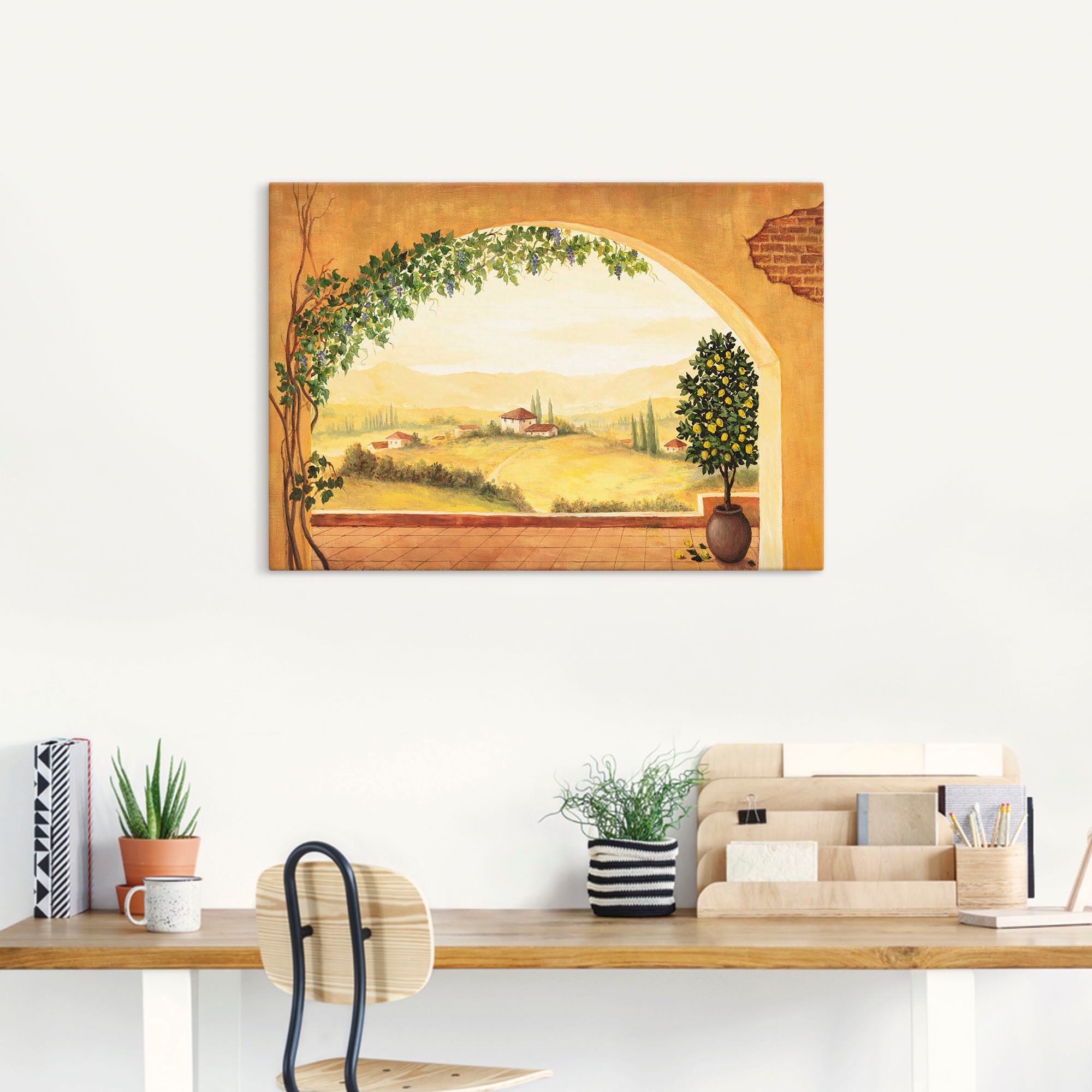 Artland Leinwandbild »Weinranken vor der Toskanalandschaft« Fensterblick 1 Stk. tlg. auf Holzrahmen gespannt