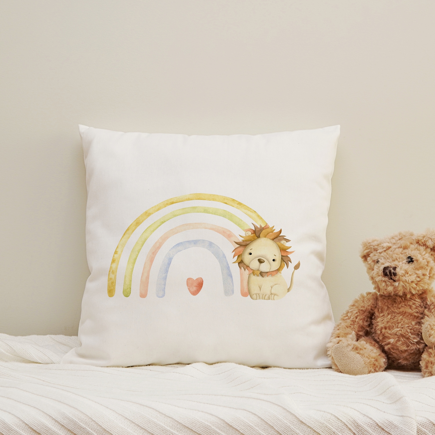 Image of queence Dekokissen "Löwe und Regenbogen" Kissenhülle mit HD Premium Druck, geruchsneutral, 40x40cm