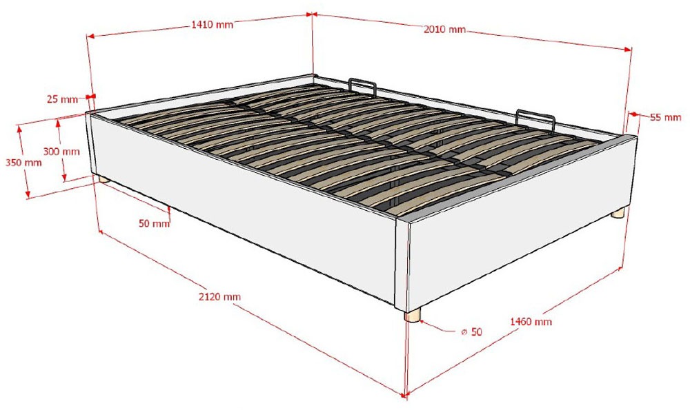 Vipack Chaise longue rembourrée »Moon, ideal unter Dachschrägen einsetzbar, Bettkasten bietet Stauraum« Massivholzfüsse, Bezug mit flauschigem Bouclé Stoff wahlweise 3 Farben