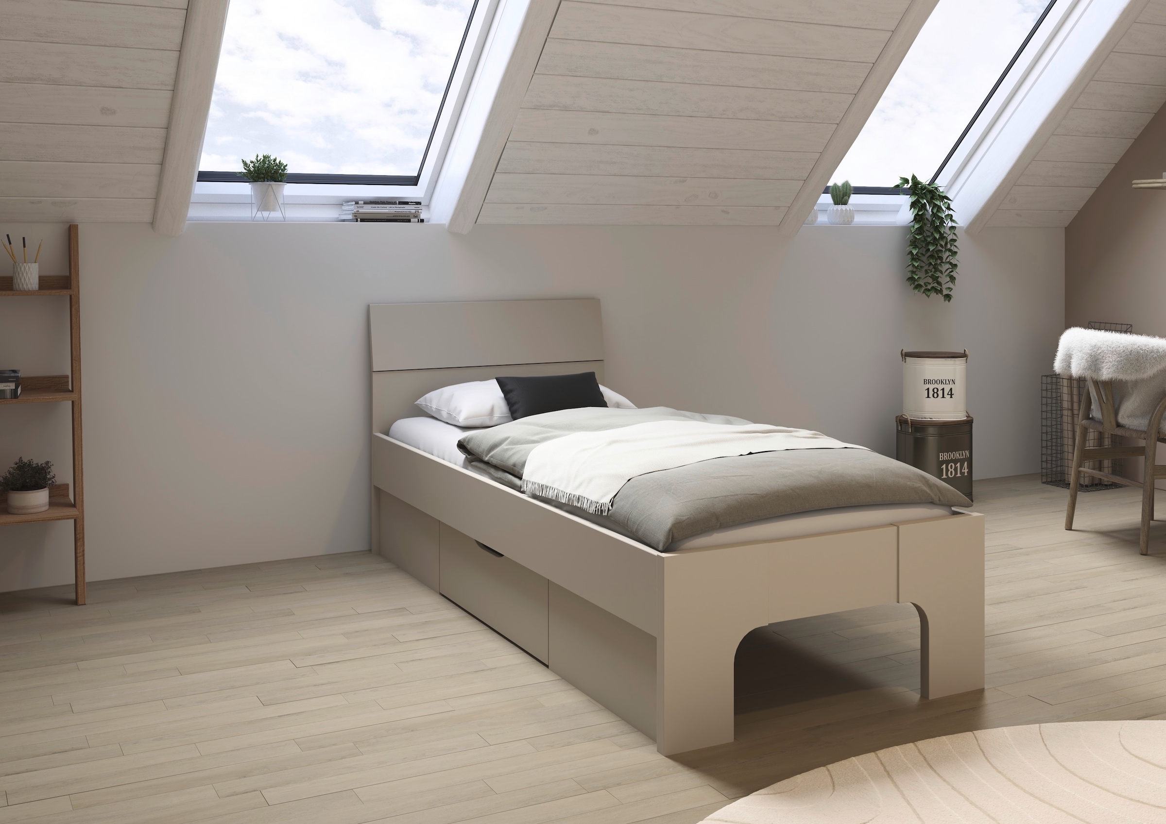 GOODproduct Bett »Schlafzimmermöbel Landhaus Einzelbett Doppelbett Stauraum MARLENE« Breite 90x200 cm oder 140x200 cm,  in 2 Breiten mit geräumigem Schubkasten MADE IN GERMANY