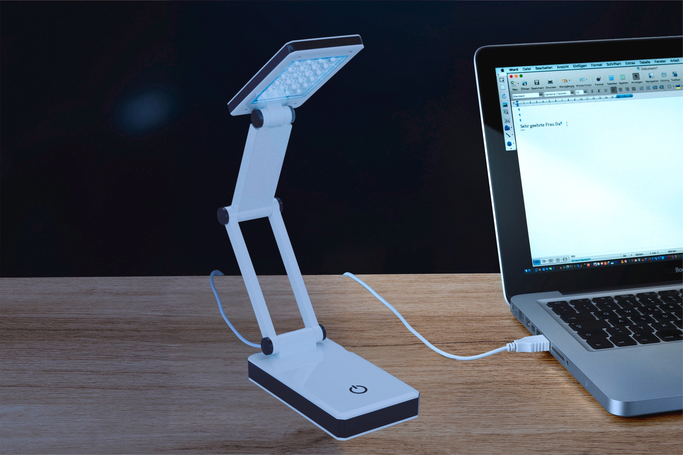 Maximex LED Schreibtischlampe »faltbar« LED-Modul 1 Stk. Neutralweiss LED Lampe, stufenlos verstellbar, USB-Port oder Batteriebetrieb