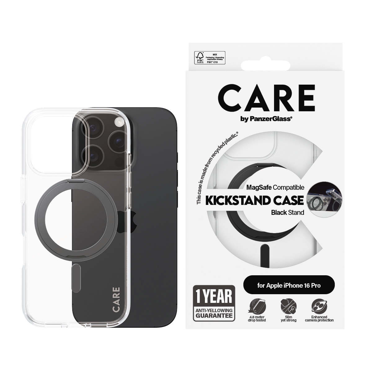 Image of CARE by PanzerGlass Handyhülle "Kickstand Case für Apple iPhone 16 Pro" Backcover, Schutzhülle, Handyschutzhülle, Case, Schutzcase, stossfest