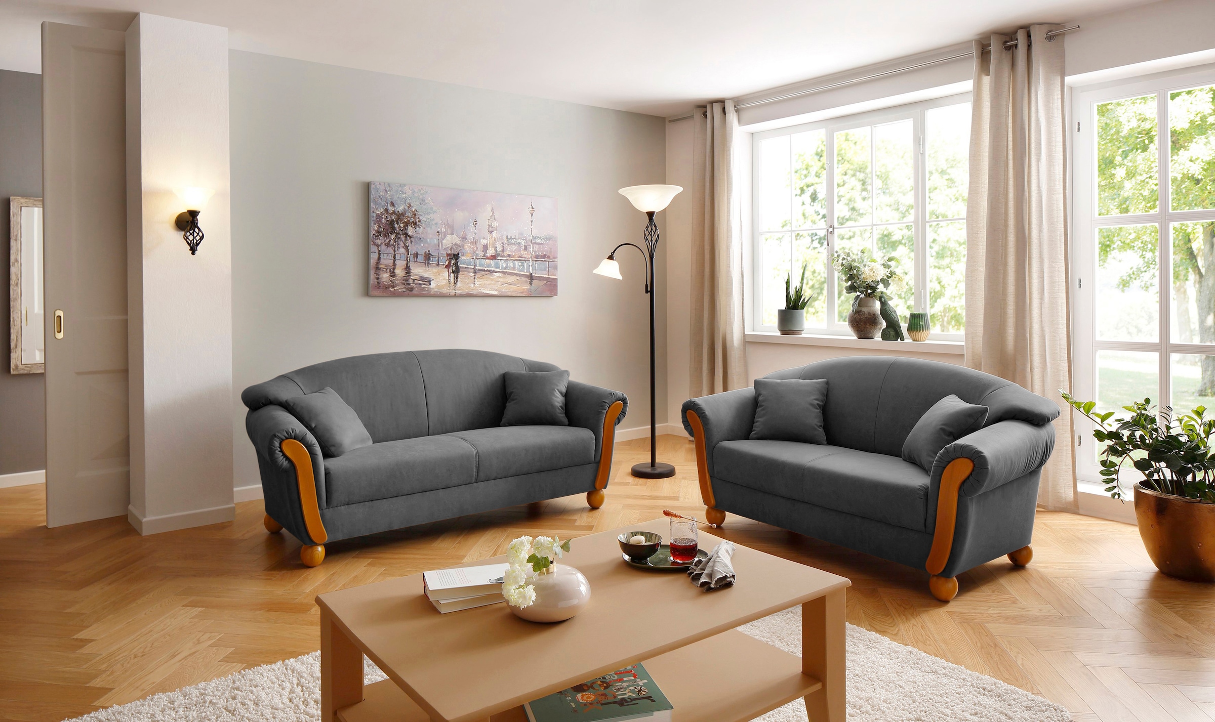Image of Home affaire 2-Sitzer "Milano Vintage Breite 159cm, Federkern, bequem, Komfortsitzhöhe 45cm" mit Federkern, Bezug in Lederoptik, incl. Zierkissen
