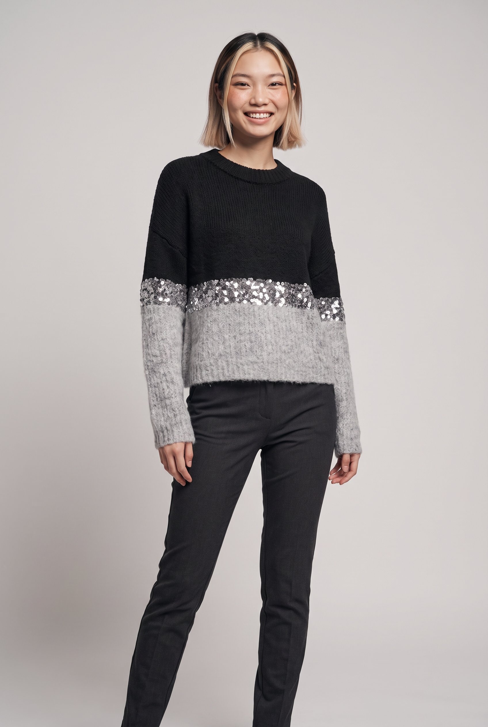 ONLY Pull à col rond »ONLMAINE LIFE LS SEQUIN BLOCK O-NECK KNT«