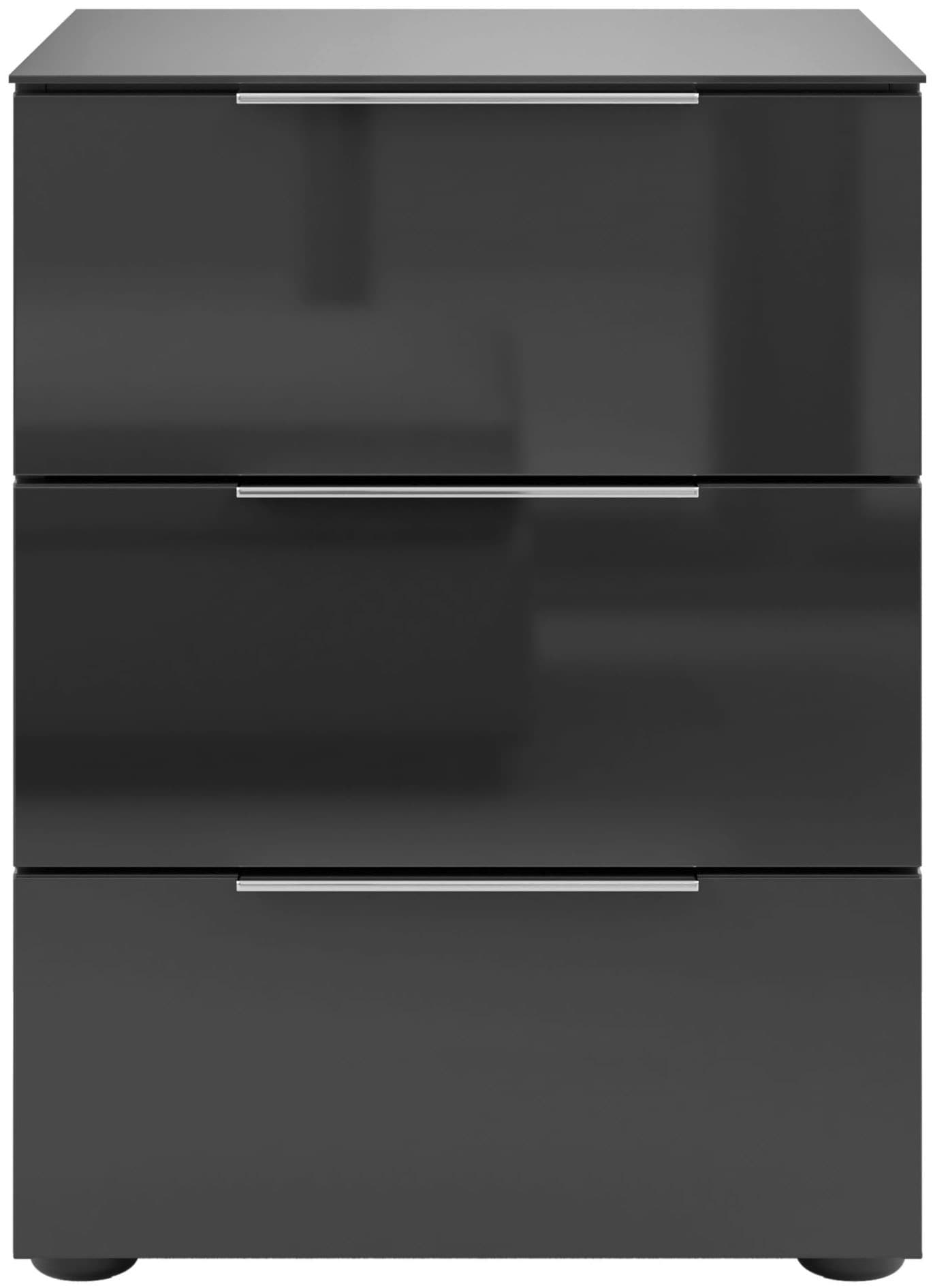 Image of Manjana Möbel Nachtkommode "mit Chrom oder Schwarz matten Metallgriffen" mit Glasfronten, melaminbeschichtete Oberfläche, mit Vollauszug