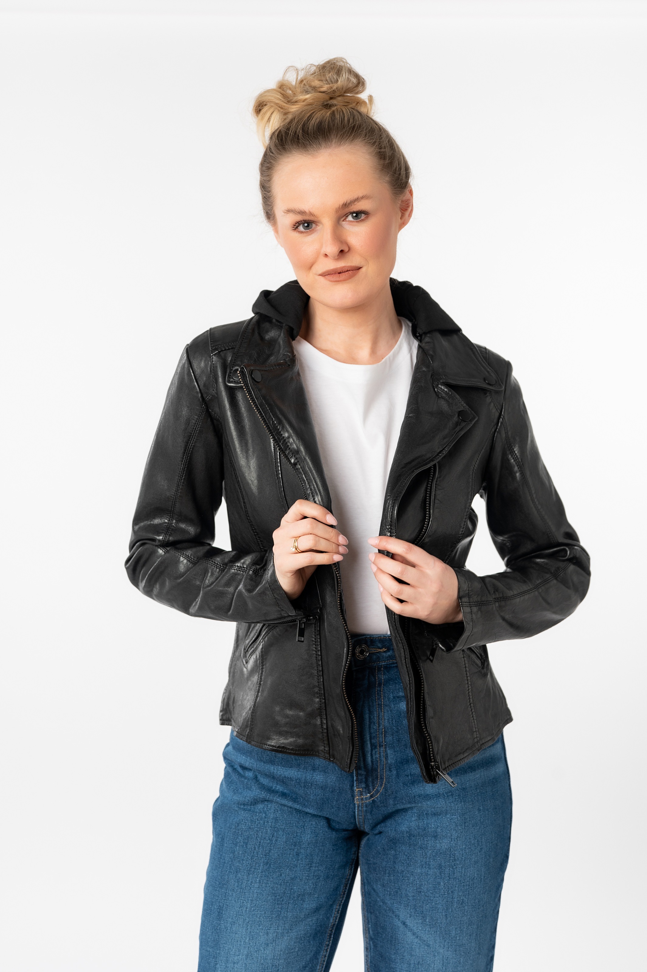 Mauritius Lederjacke »MWTary SF«, mit Kapuze, mit Jerseykapuze und Reverskragen, Slim Fit