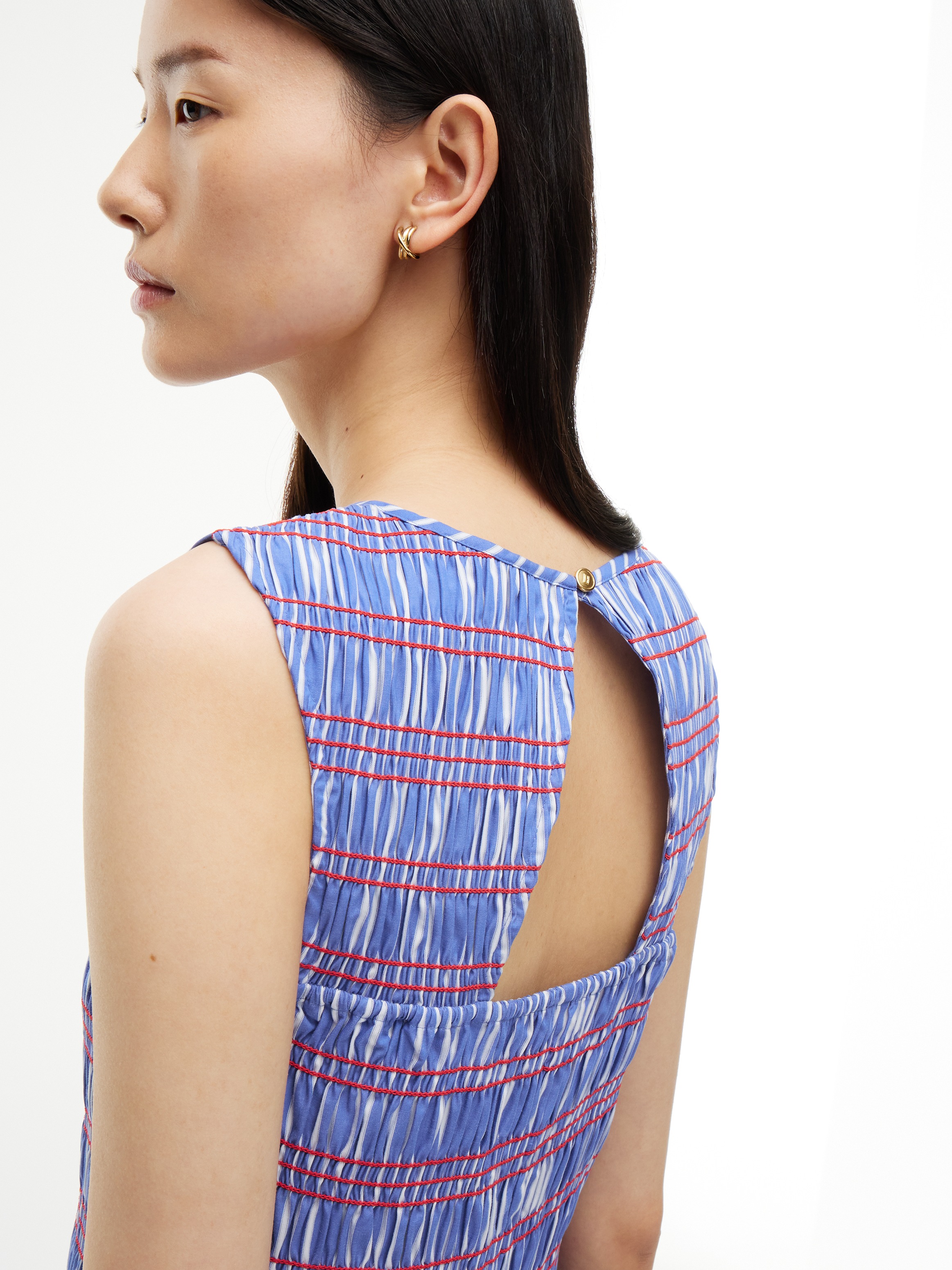 Tommy Hilfiger Robe de smoking »SMOCKING STRIPE NS MIDI DRESS« Sans poche Coton, longueur mollet, haut smocké