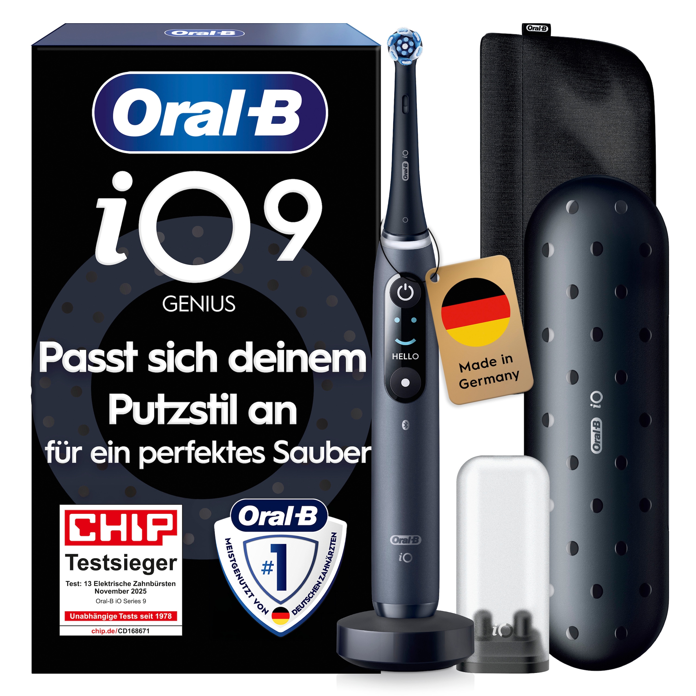 Oral-B Elektrische Zahnbürste »iO 9 Luxe Edition« 1 Stk. Aufsteckbürsten mit Magnet-Technologie, 7 Putzmodi, Farbdisplay & Lade-Reiseetui