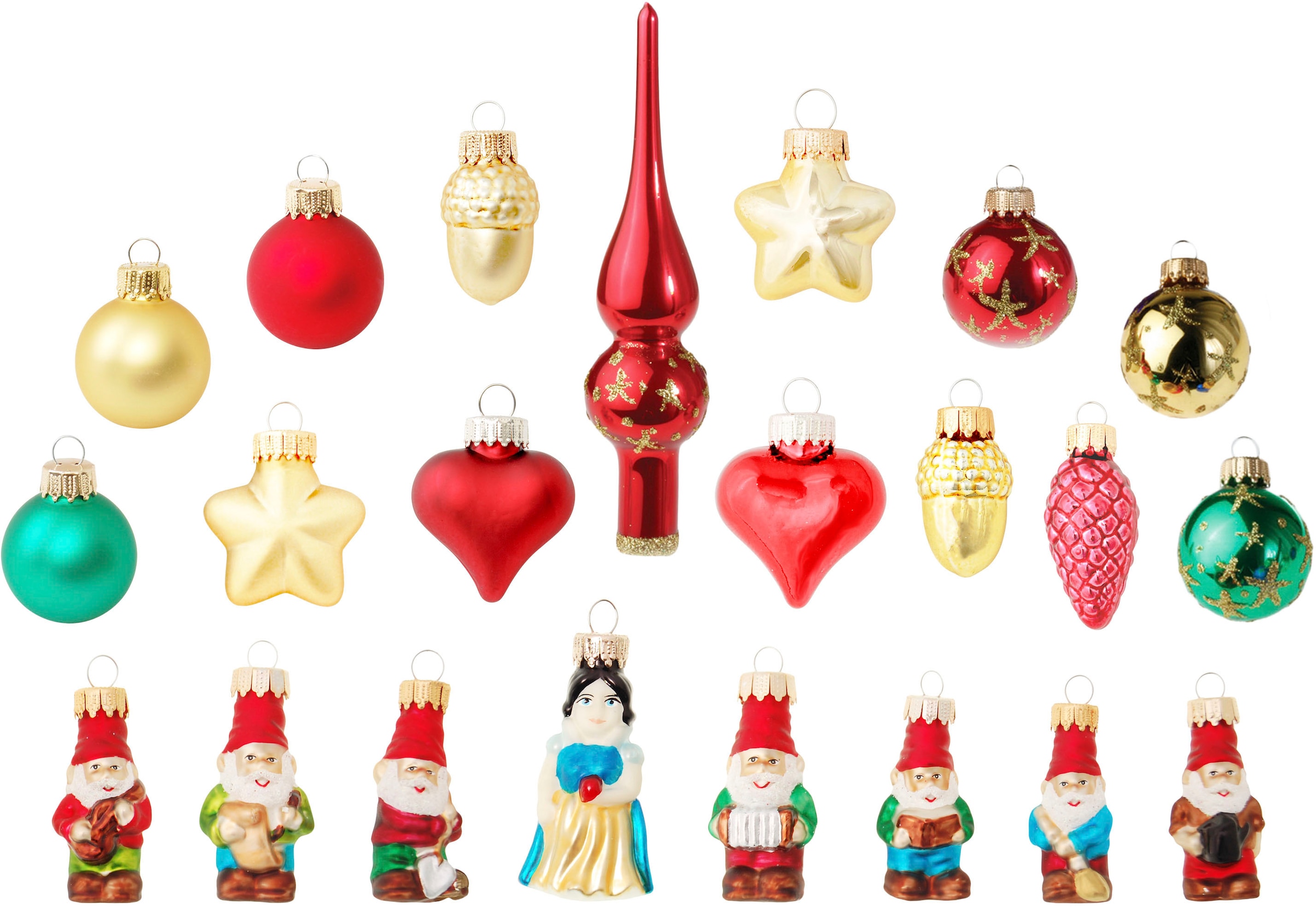 Krebs Glas Lauscha Adventskalender »Schneewittchen und die sieben Zwerge, Weihnachtsdeko« für Erwachsene Mini Märchen Adventskalender mit Christbaumschmuck