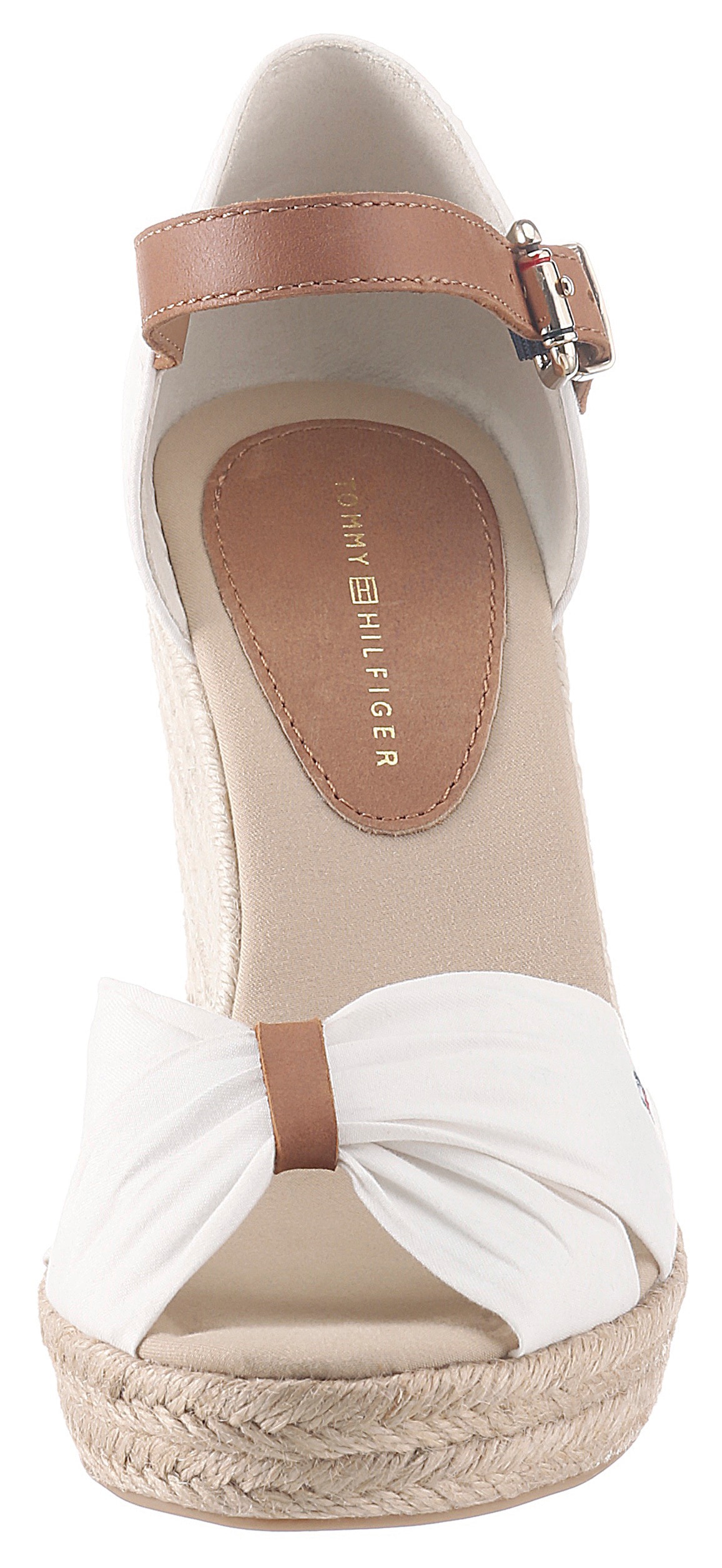 Tommy Hilfiger High-Heel-Sandalette »BASIC OPENED TOE HIGH WEDGE«, Sommerschuh, Sandale, Keilabsatz, mit dezenter Flagstickerei