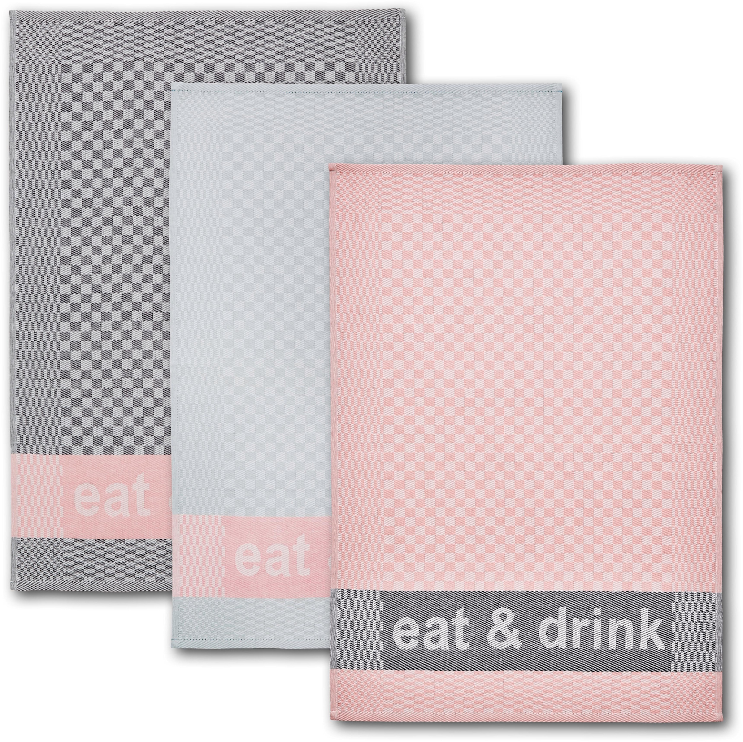 Dyckhoff Geschirrtuch »eat & drink«, (Set, 6 tlg.), mit drei verschiedenen Motiven