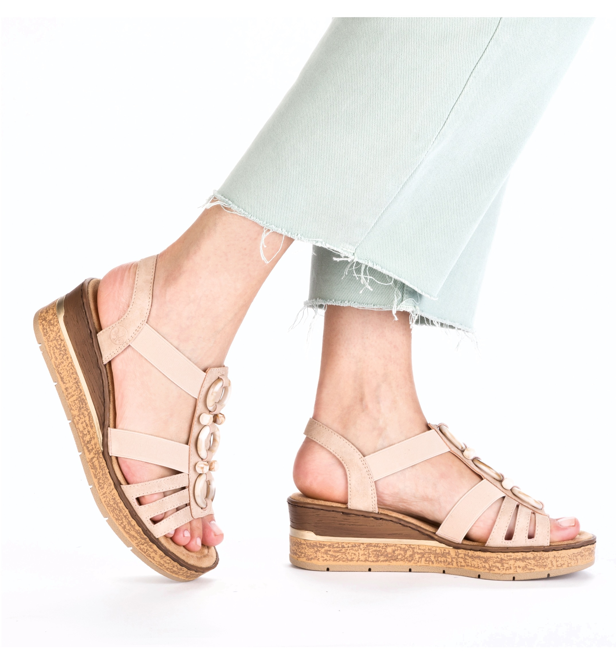 Rieker Sandales compensées  Sommerschuh, Plateausandale, Schlupfschuh mit seitlichen Gummizügen