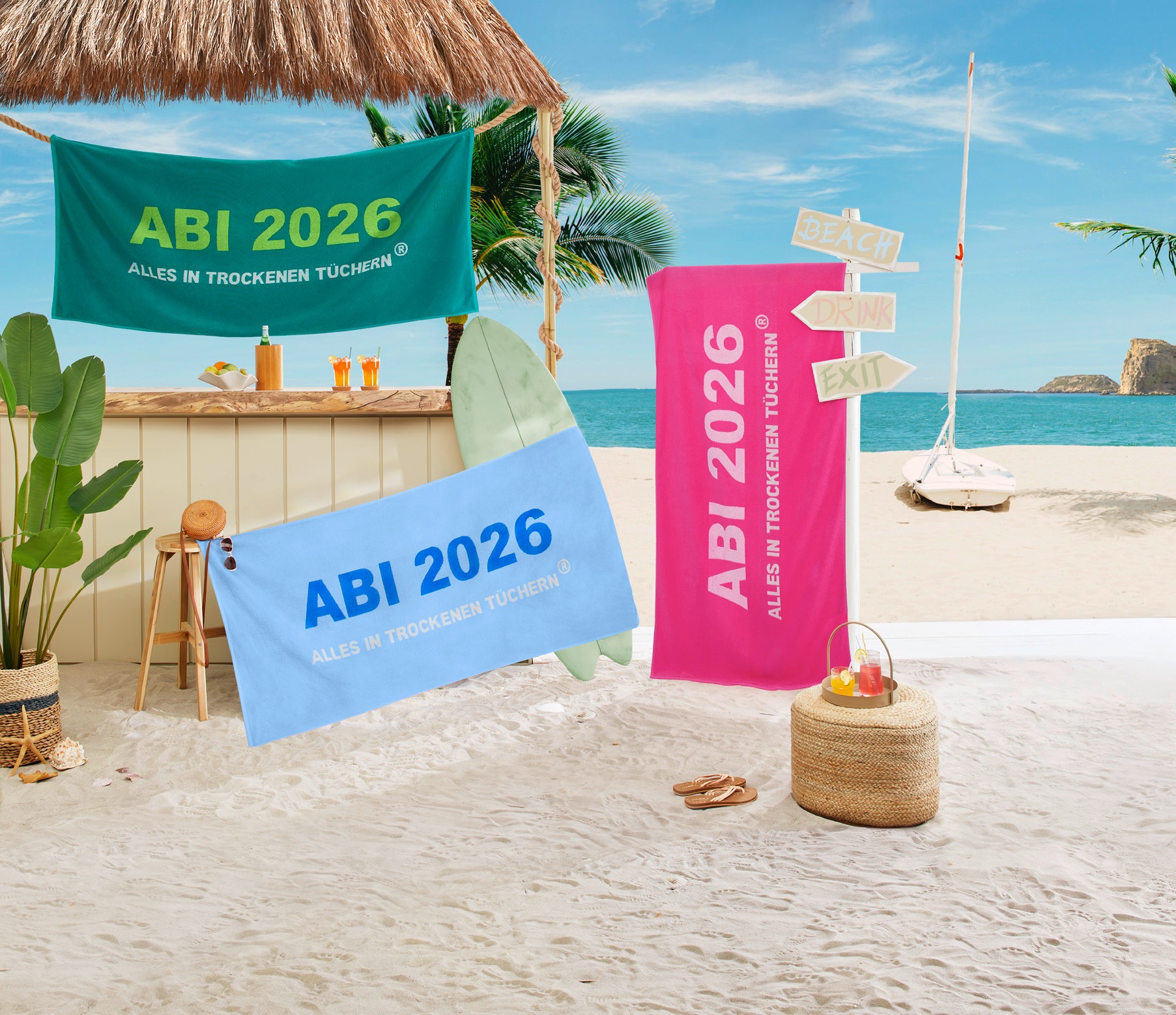Egeria Strandtuch "ABI 2026" 75x180 cm, "ABI 2025-Alles in trockenen Tüchern"