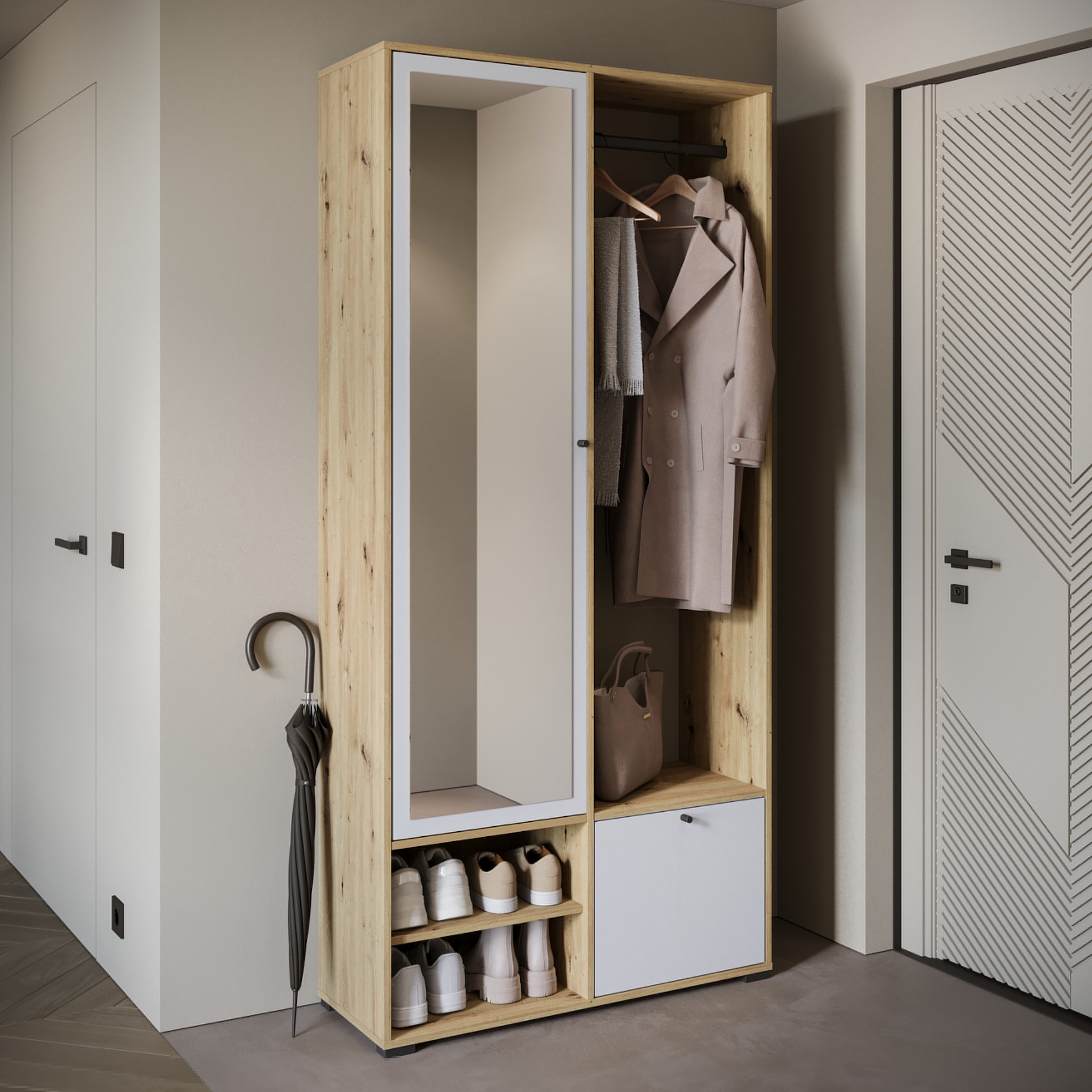 Home affaire Garderobenschrank »DINO Kompaktgarderobe, Garderoben-Set DINO« Mit Spiegel und Kleiderstange, 90 cm breit, Türanschlag wechselbar