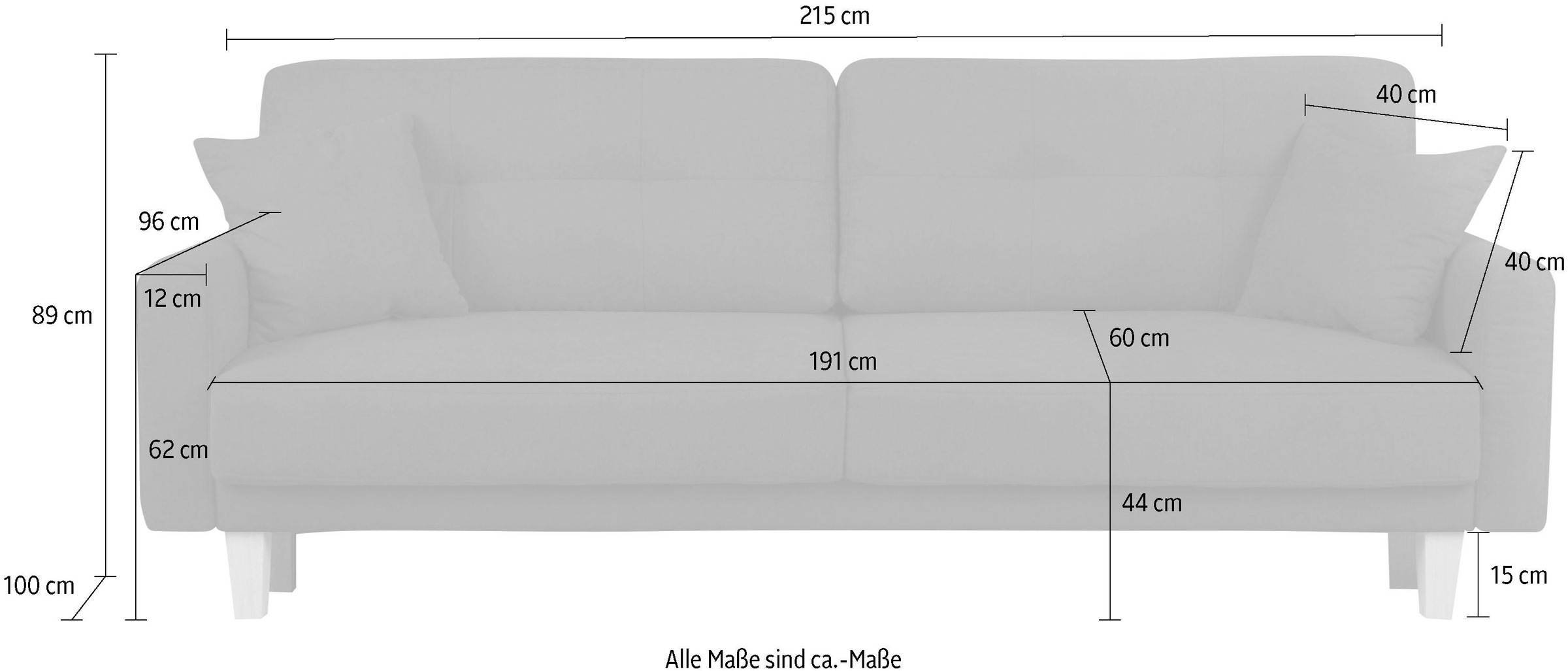 Home affaire 3-Sitzer »TRIPLO optionale Schlafsofa mit Bettkasten, Masse B/T/H: 215/100/89 cm« Wahlweise Bettfunktion - Liegefläche 145x191 cm, Rücken-, Zierkissen