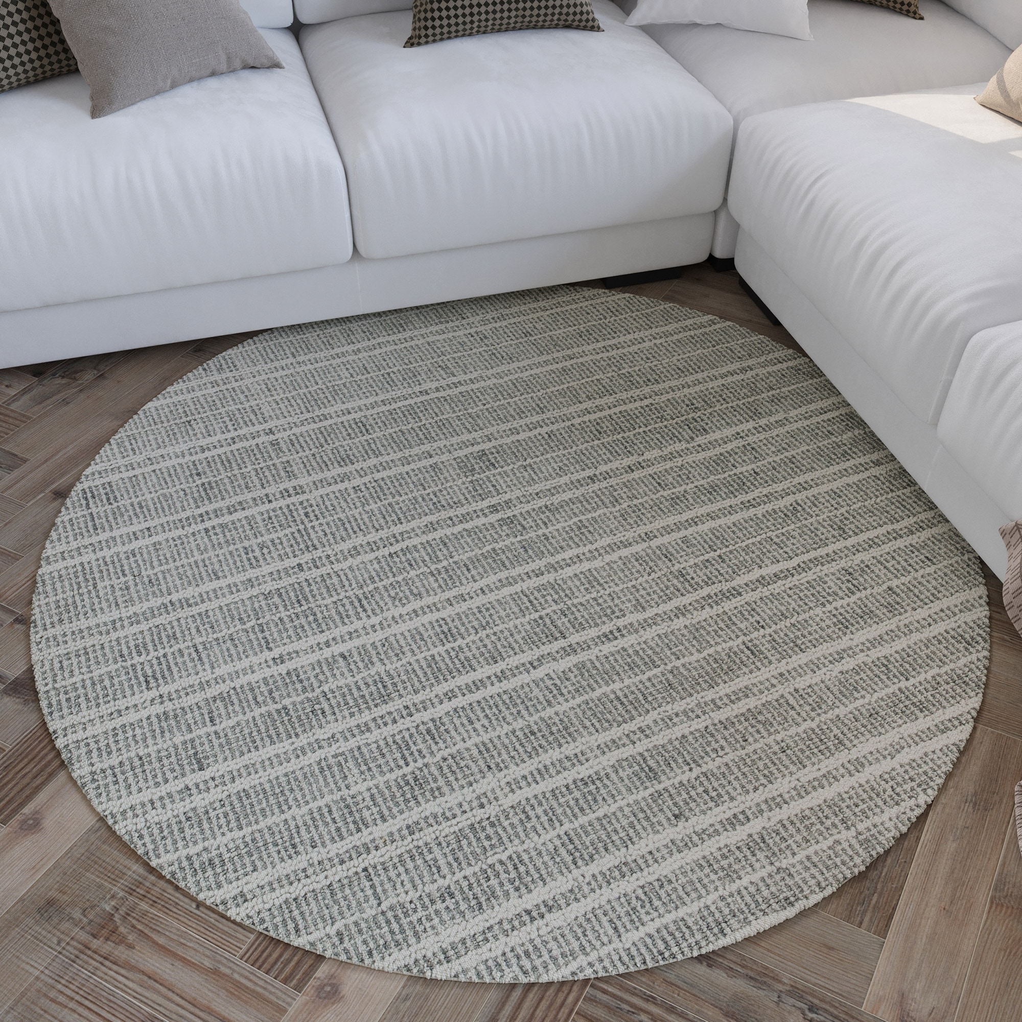Image of Wecon home Wollteppich "Hamptons FORTYFIVE" rund 15 mm Höhe Schurwolle, Kurzflor, Wohn- & Schlafzimmer, elegant, Streifen Design