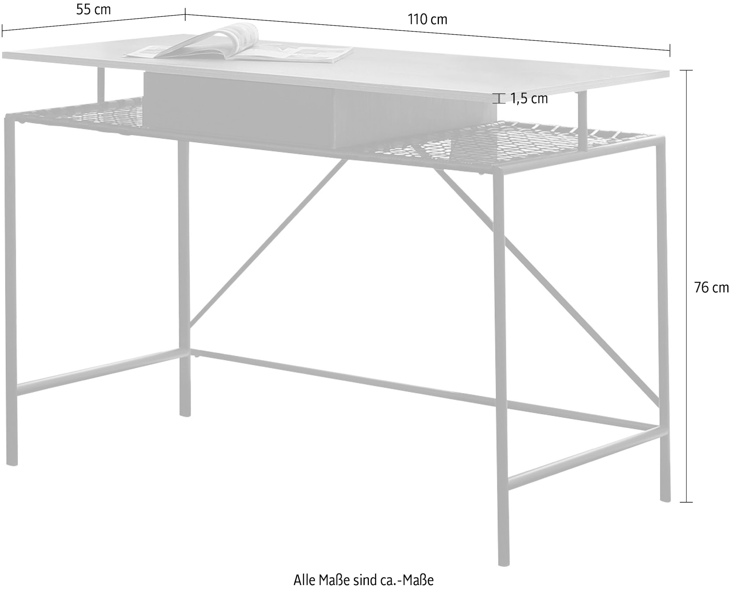 SalesFever Schreibtisch, Ablagefläche Polyrattan in Metallrahmen versandkostenfrei und auf aus Geflechtoptik