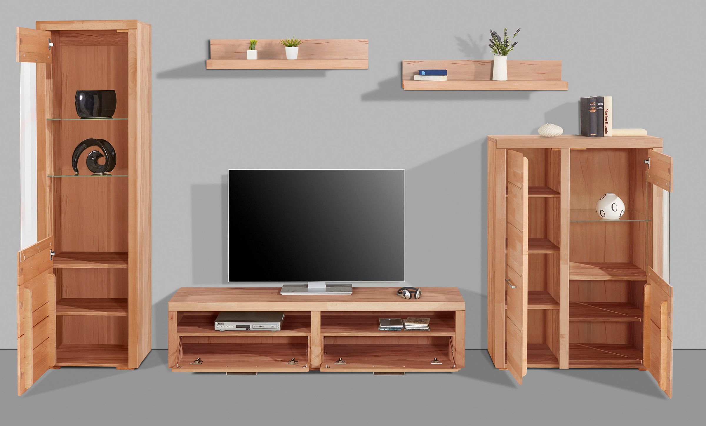 Home affaire Wohnwand »Falco«, (Set, 4 St., 5), Fronten aus Massivholz