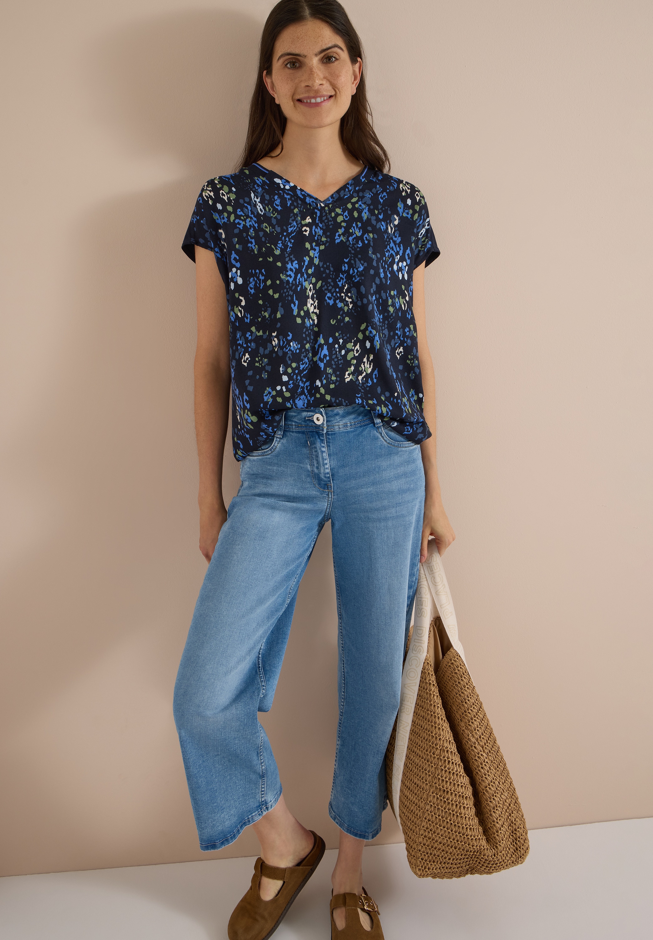 Cecil Top chemisier Blouse d'été, ourlet élastique, devant imprimé, dos uni