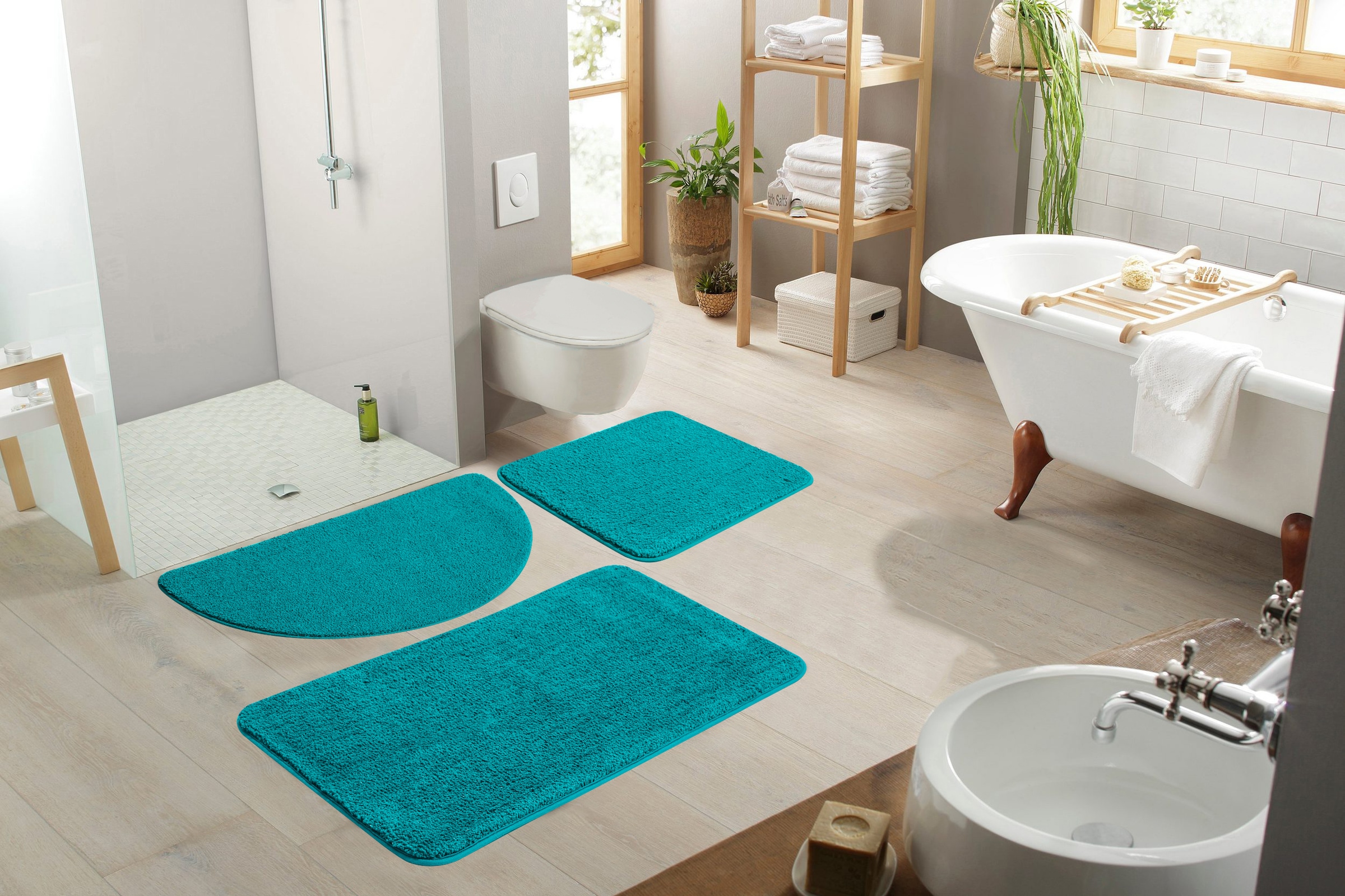 my home Badematte »Regona, Badteppich, Badvorleger, Badezimmer Teppich«, rutschhemmend beschichtet, fussbodenheizungsgeeignet-schnell trocknend-strapazierfähig, Uni Farben, besonders weich, als rechteckig und halbrund erhältlich