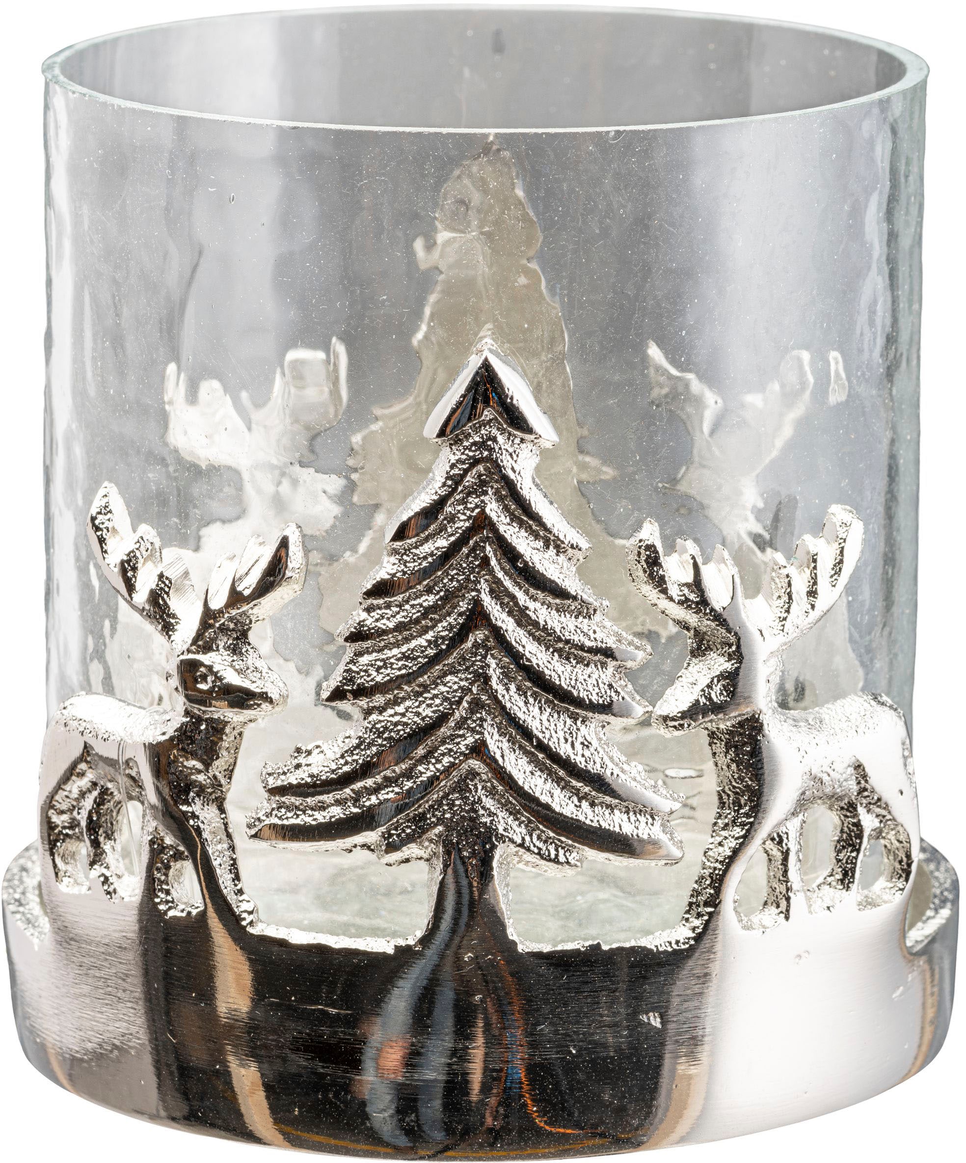 Windlicht Teelichthalter, Hirsch St.), Weihnachtslandschaft, mit Baum Creativ »Kerzenhalter Reh«, cm Tanne, günstig home und mit 2 Höhe 10 und (Set, 15 kaufen + Weihnachtsdeko
