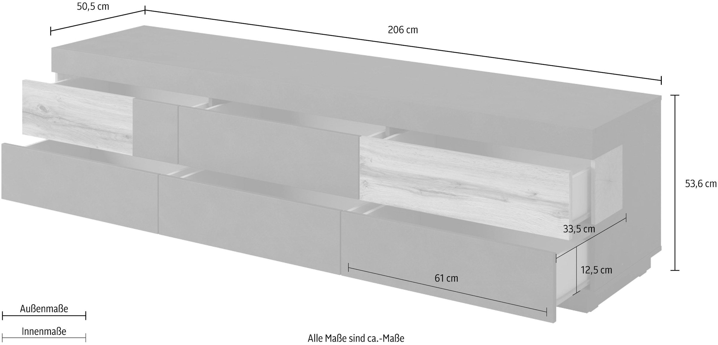 Helvetia Lowboard »SILKE«, Breite 206 cm, Hochglanzfronten