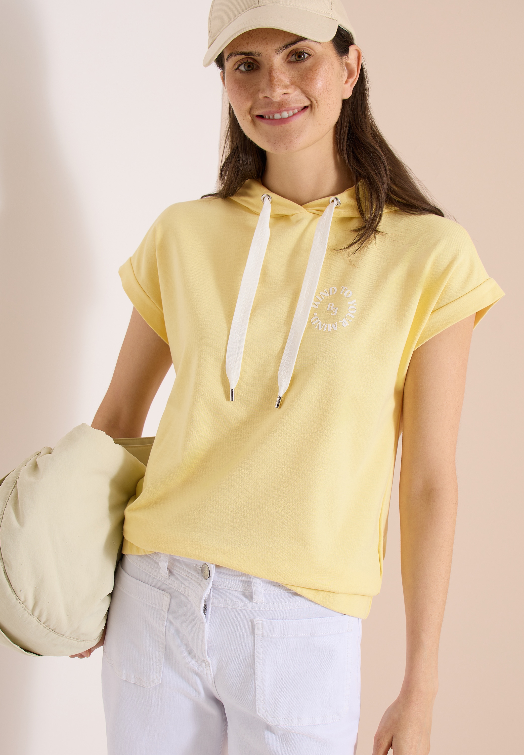 Image of Cecil Sweater, Kurzarm Sweatshirt mit Hoodie und Printdetail