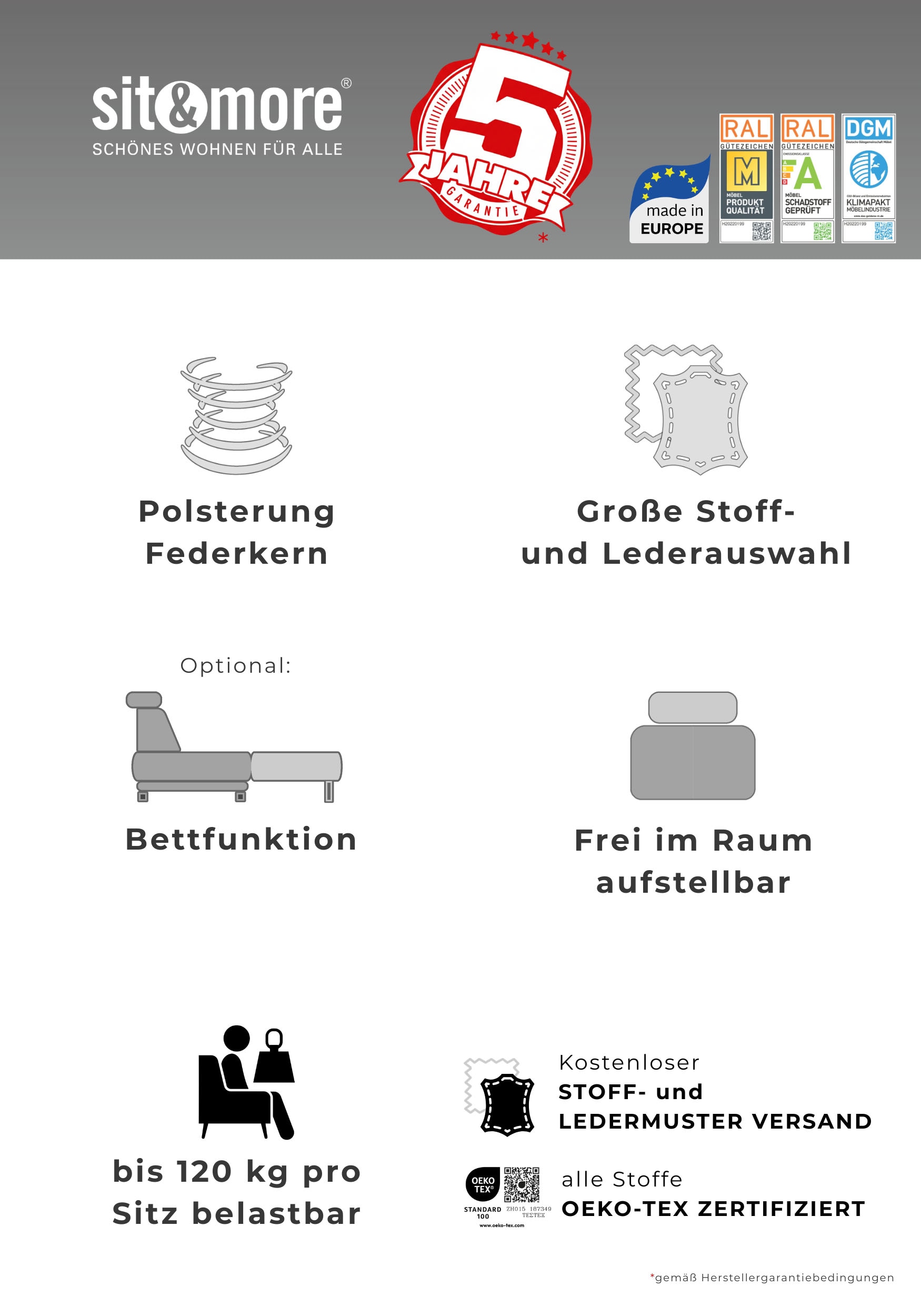 sit&more 3-Sitzer »Savona« mit Federkern