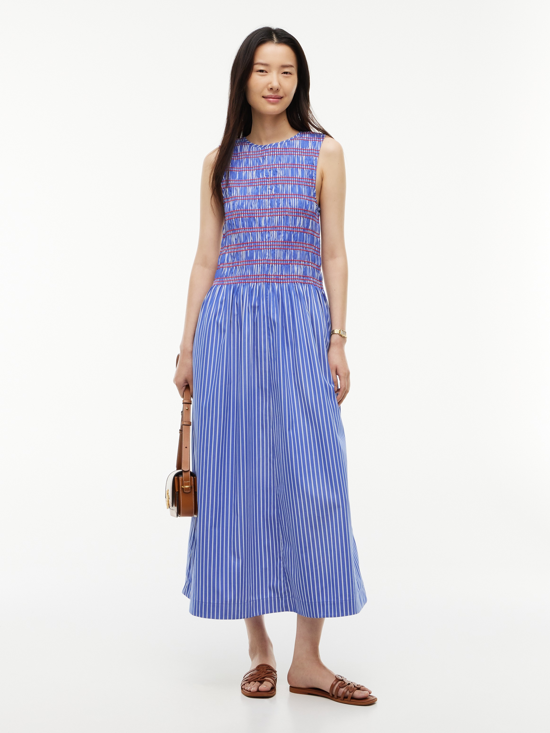 Tommy Hilfiger Robe de smoking »SMOCKING STRIPE NS MIDI DRESS« Sans poche Coton, longueur mollet, haut smocké