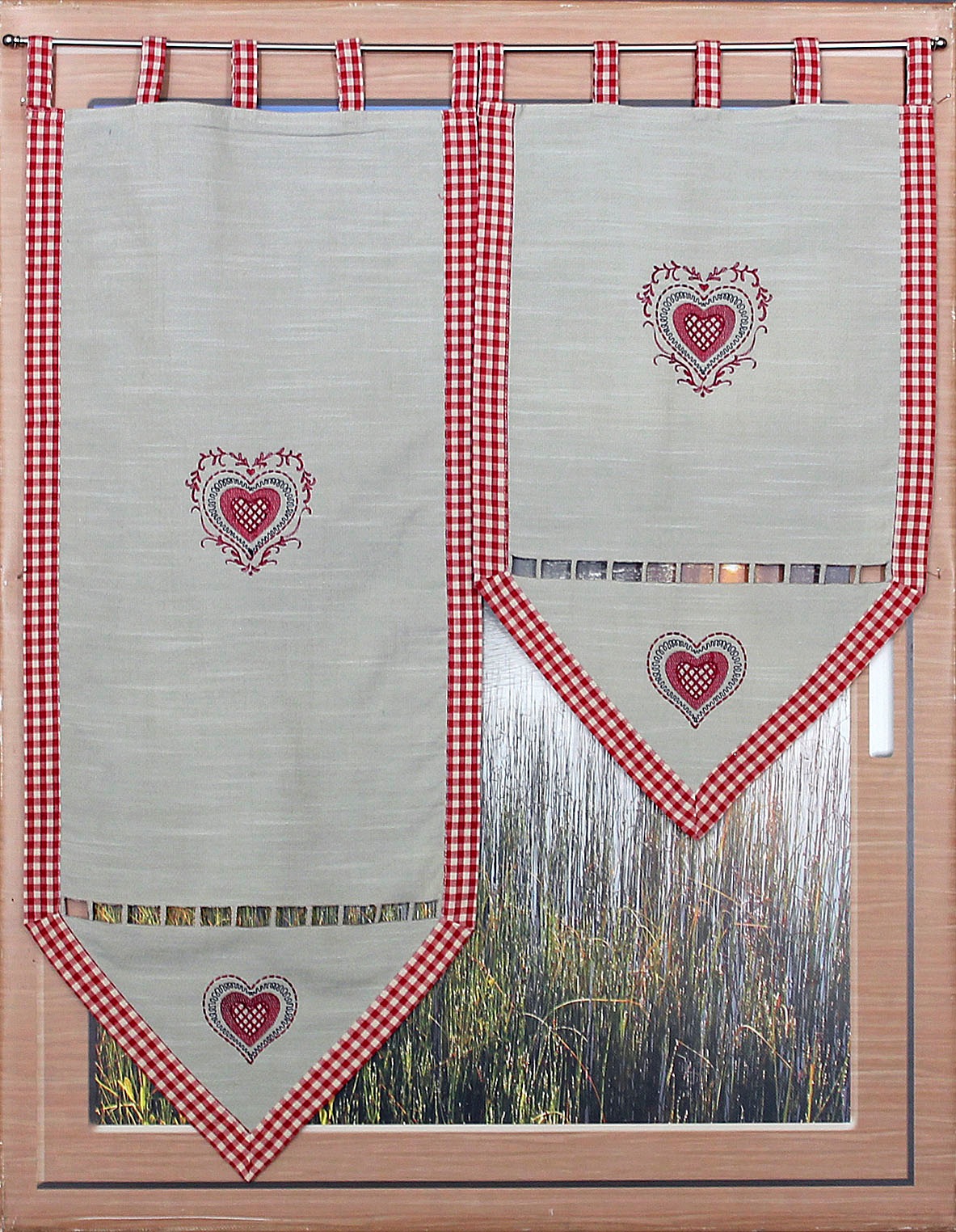 Image of HOSSNER - ART OF HOME DECO Scheibengardine »HERZSEE«, (1 St.), bestickte Scheibengardine mit Karo-Saum bei Ackermann Versand Schweiz