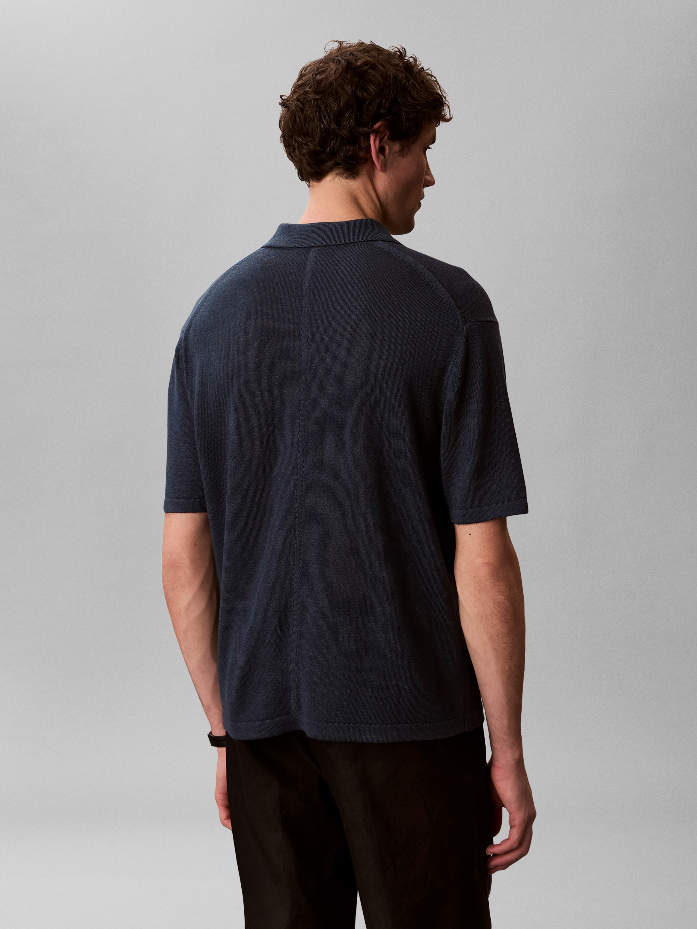 Calvin Klein Kurzarmpullover Feinstrick aus Leinenmix, Regular Fit, Polokragen