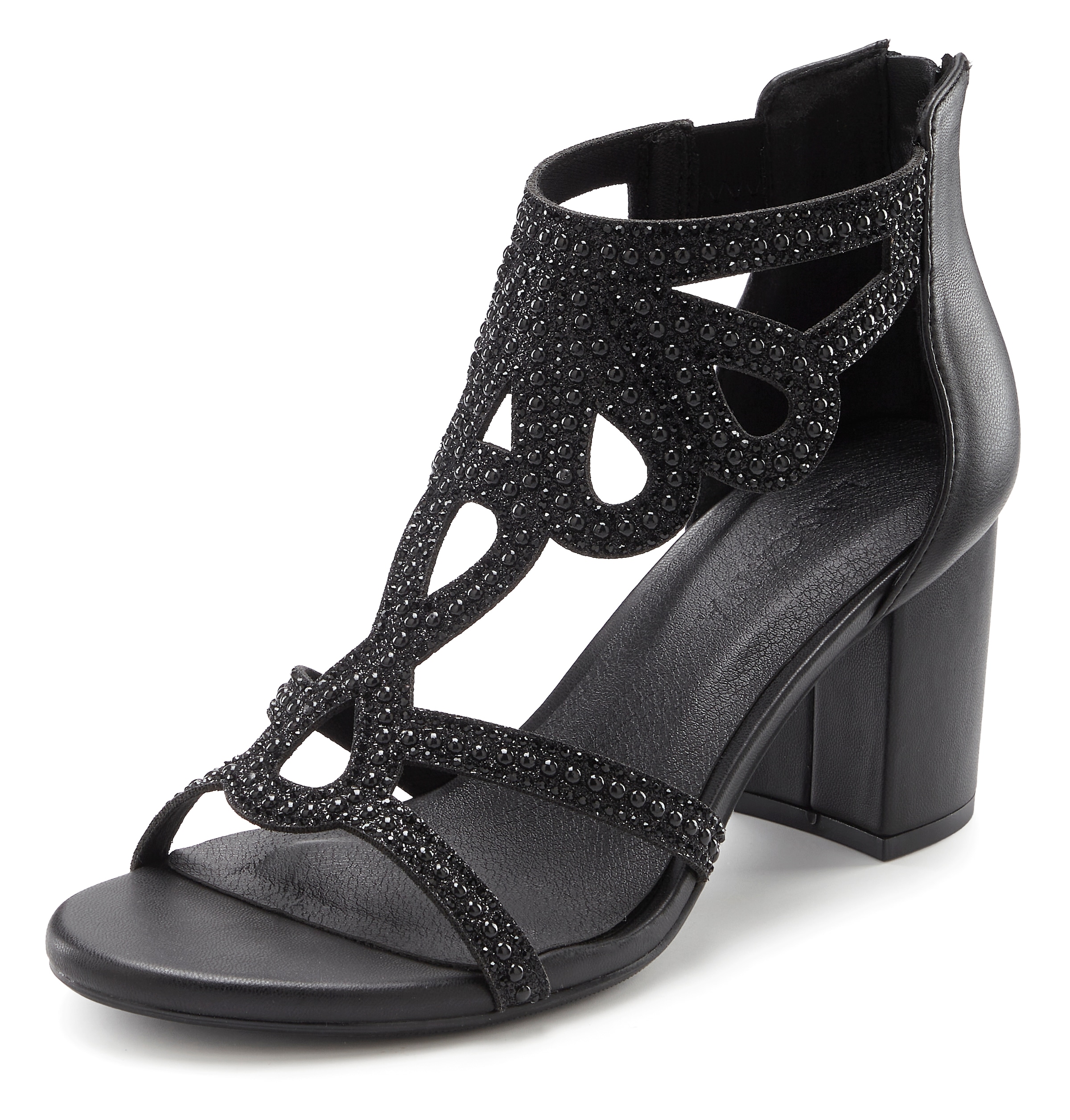 LASCANA Sandalette »Sandale, Sommerschuh, offener Schuh,«  mit Blockabsatz und Glitzersteinchen VEGAN