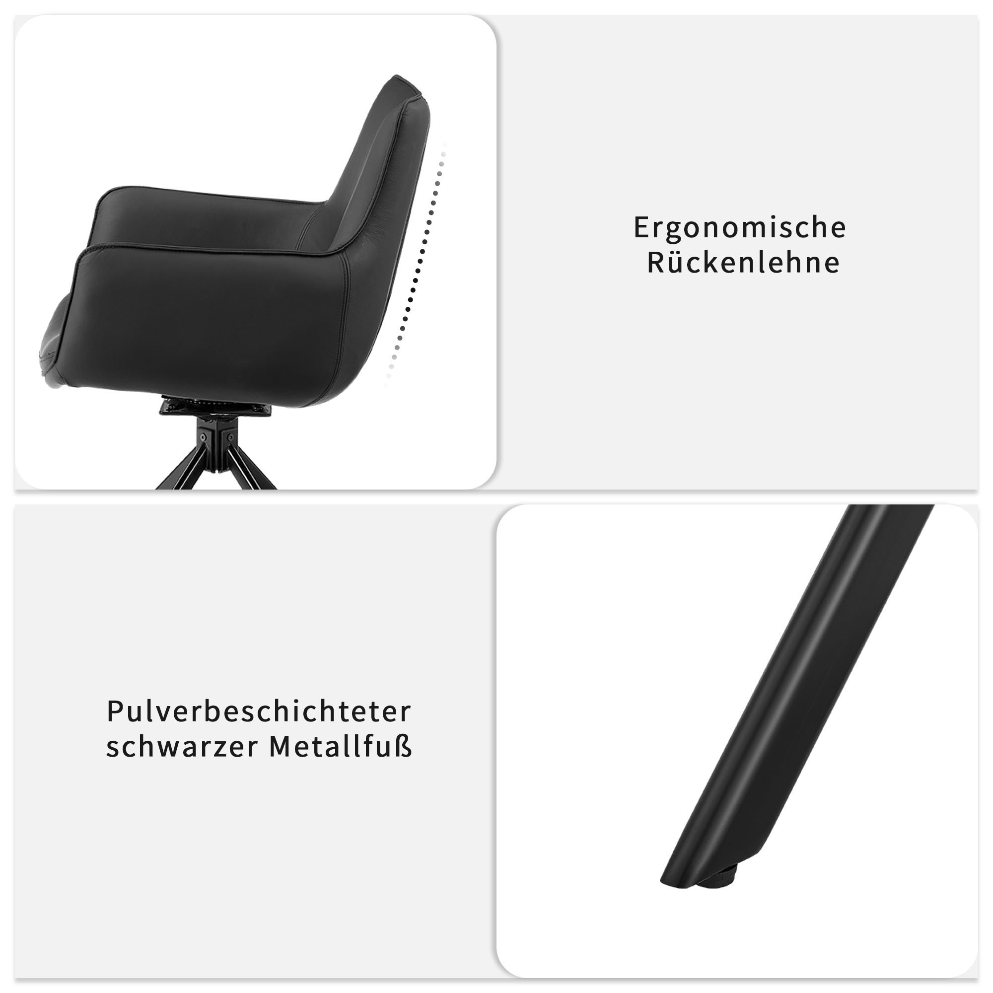 GOODproduct Drehstuhl (Set) 2 Stk.Naturleder Bezug, 360° drehbares Gestell aus Eisen
