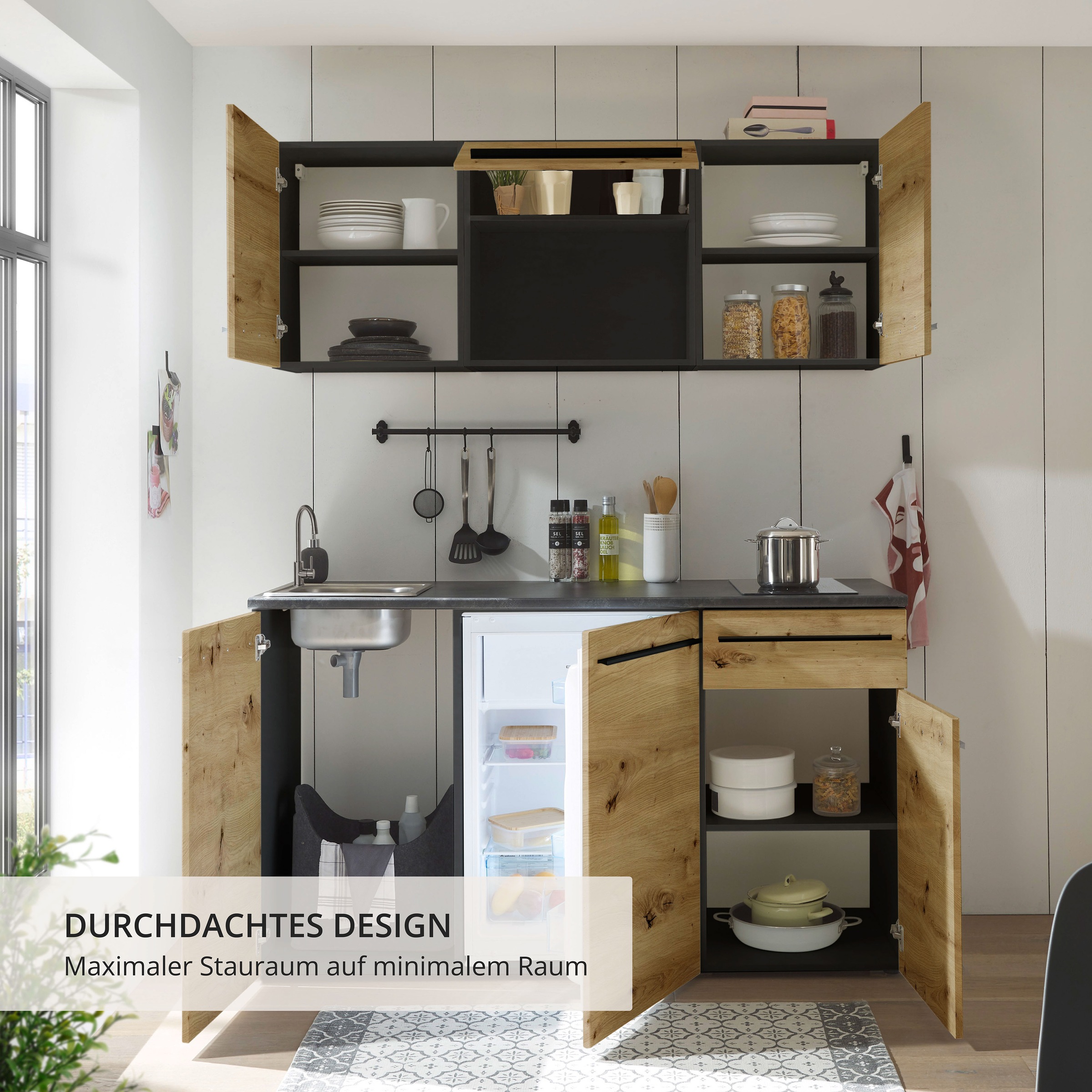 BASIC by Balculina Kitchenette »Jazz Singleküche« largeur 160 cm, avec appareils électriques et micro-ondes en option